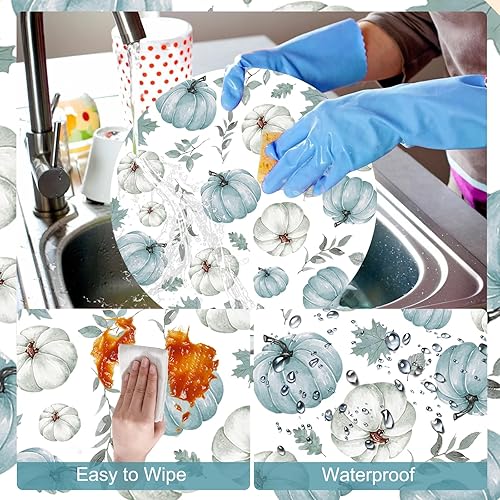 Miniatura 4 de Tarklanda Juego de manteles individuales de calabaza de otoño, de 6 a 13.4 pulgadas, redondos, lavables, de vinilo, para Acción de Gracias, para