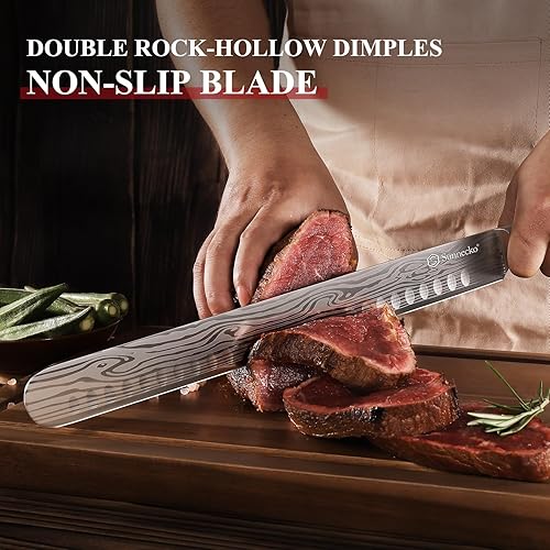 Miniatura 9 de Sunnecko Cuchillo deshuesador de 6 pulgadas para cortar carne, cuchillo de tallar de 12 pulgadas para carne, acero al carbono alemán con mango de