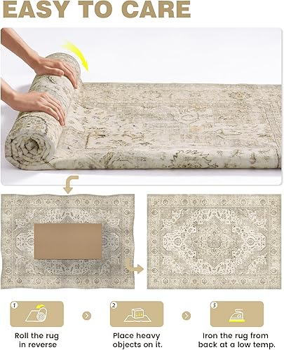 Miniatura 43 de Alfombras de área de 8 x 10 pies para sala de estar, vintage lavable con parte trasera antideslizante, resistente a las manchas, alfombra de área