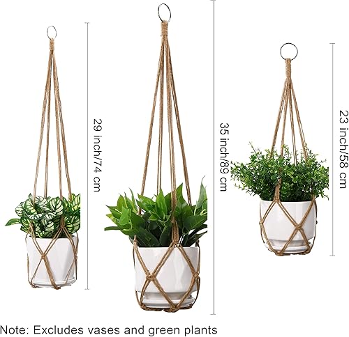 Miniatura 10 de Paquete de 3 colgadores de macramé para plantas, de 352923 pulgadas, para interiores, cuerda de algodón tejida a mano, soporte para macetas de