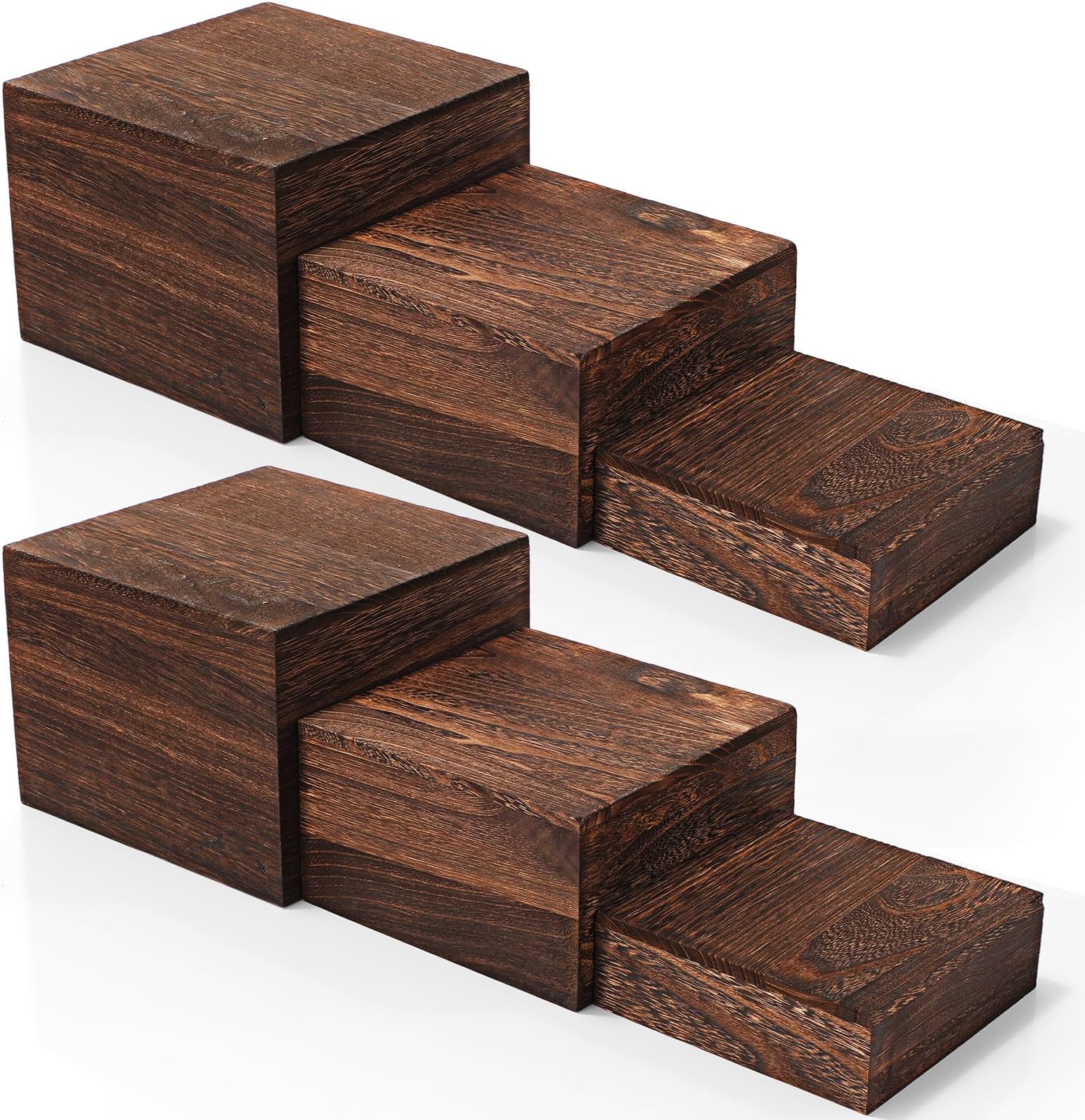 Barydat 6 Pcs Burnt Wood Cupcake Stand 3 Size Stackable Display Stand Food Riser for Buffet Table Wooden Riser Square Cake Stand Wooden Display Box for Dessert Appetizer Baby Shower Birthday Wedding