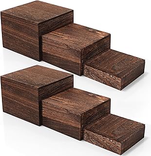 Barydat 6 Pcs Wood Display Risers Rustic Cupcake Stand Food Risers for Buffet Table Wooden Stackable Display Stand Box for Catering Dessert Collectibles Jewelry Figures Show(Burnt Wood Color)