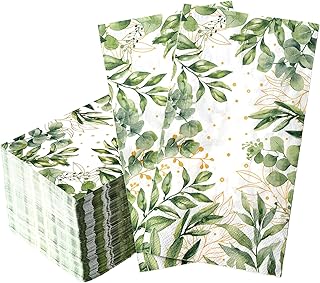 Greenery Paper Napkins, 50 Pcs Green Napkins Disposable, Green Guest Eucalyptus Leaf Decorative Dinner Napkin Paper Hand Towels for Bathroom Wedding Birthday Graduation Spring Party Decor Supplies