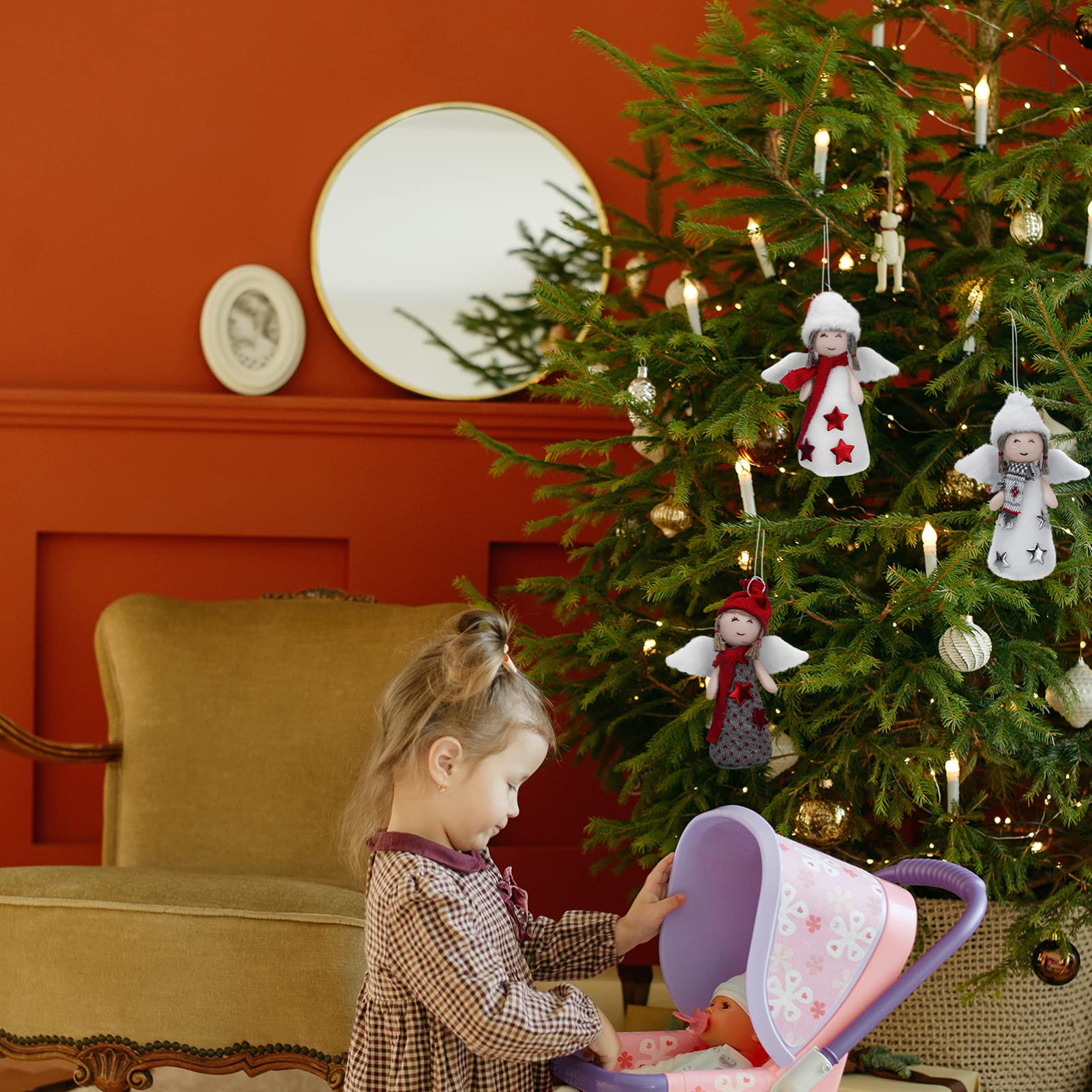 PRETYZOOM 8 Juegos Decoración Navideña Colgantes Navideños Muñecos Navideños Vine Luces De Hadas Estrella Ángel De Navidad Colgando Decoración Adorno De Ángel De Navidad Algodón 3 Piezas * 8