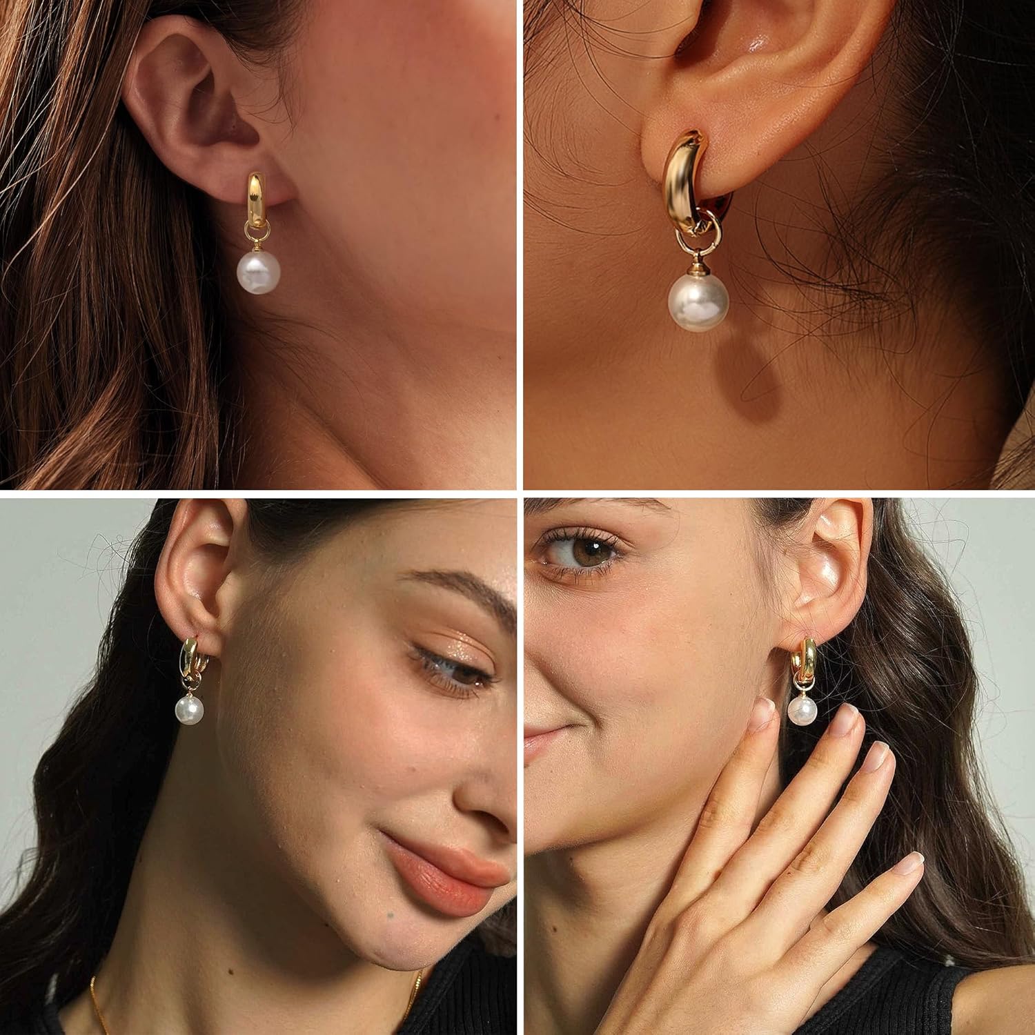 Pearl Earrings for Women, Dainty Gold Hoop Earrings Trendy 14k Gold Plated Pearl Drop Earrings Hoops Hypoallergenic Huggie Earrings Gold Earrings Jewelry Gifts - Image 7