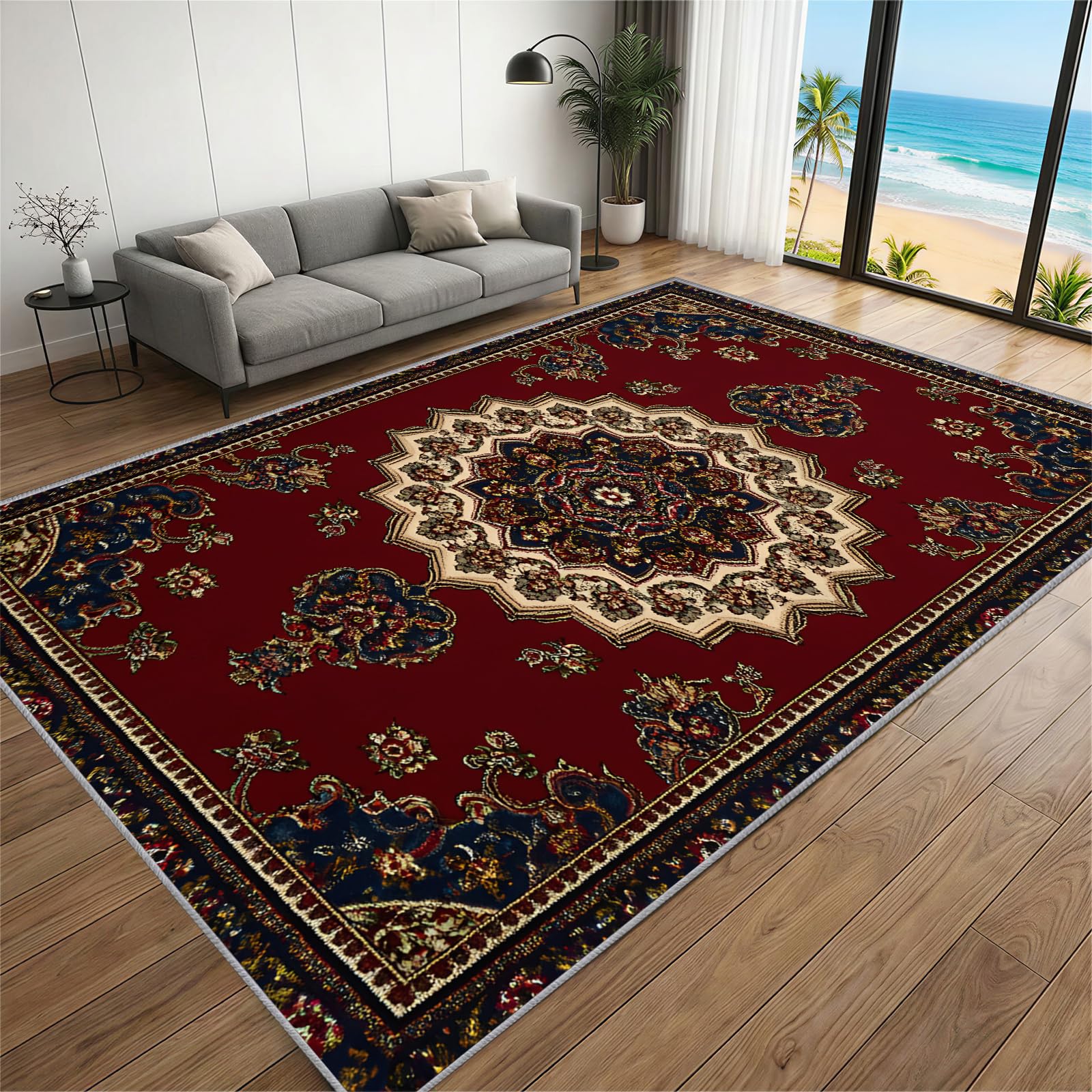 BEQUTIY Rustic Cabin Carpet 180 x 240 cm, Retro Print Pattern Area Rugs, Tradition Aesthetic Rugs Home Decor Machine Washable Non Slip Rug, Kitchen Bedroom Living Room — image 1