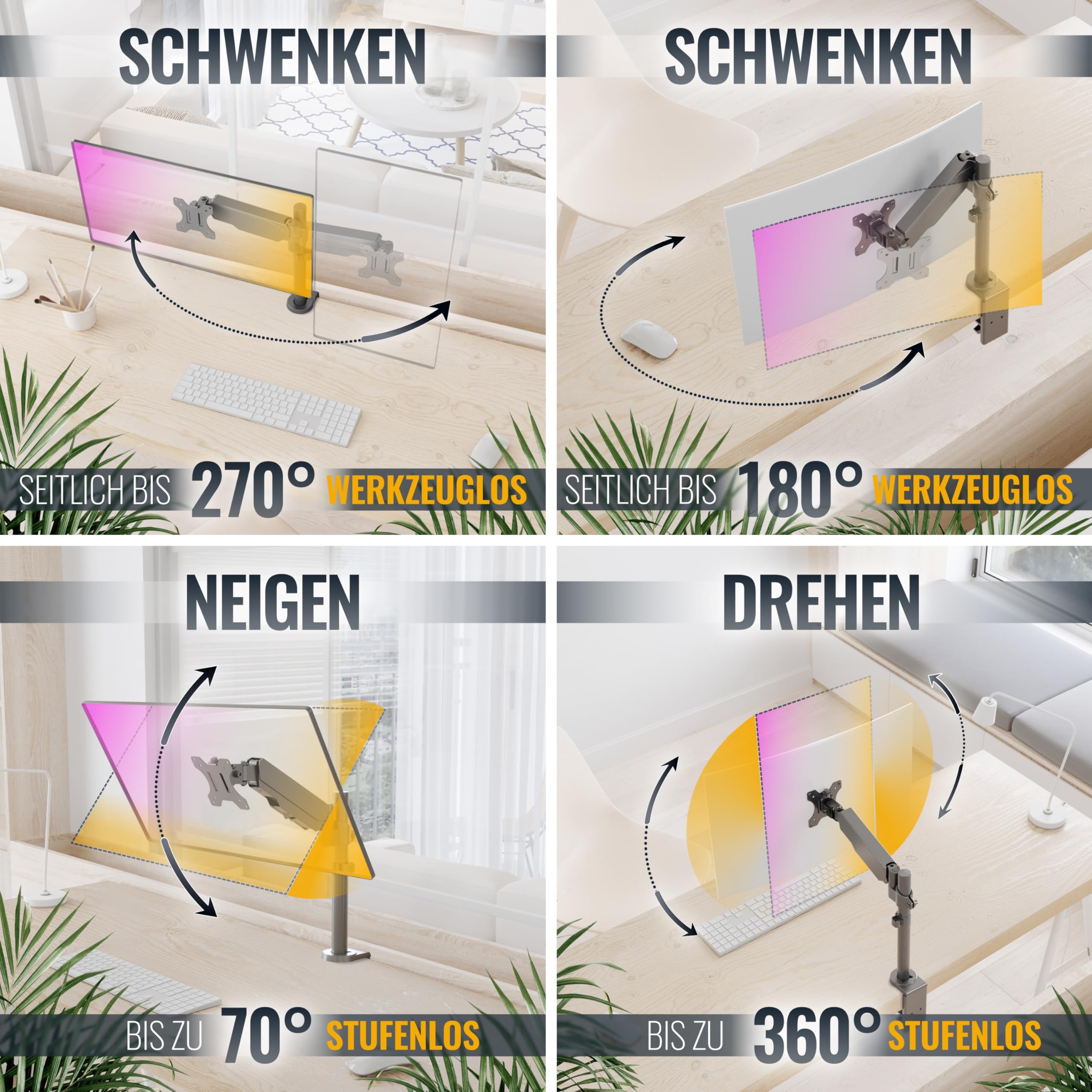 Ricoo Monitor Halterung mit Gasdruckfeder Arm für 13-34 Zoll TS9511 höhenverstellbar Bildschirmhalterung Arme Halter VESA 75x75 100x100 Bildschirm Tischhalterung Monitorhalter – Bild 3