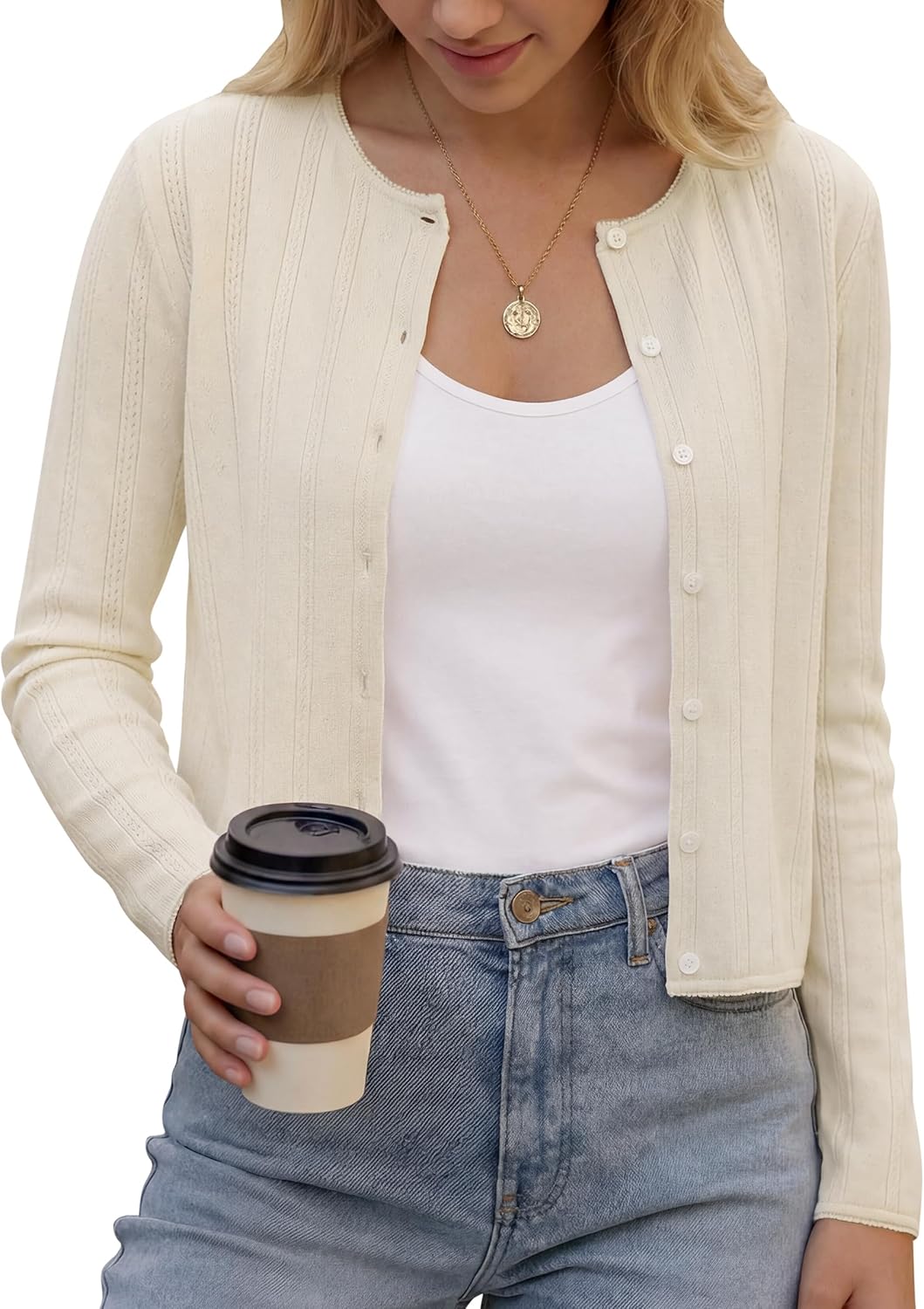 OUGES Women's 100% Cotton Cropped Cardigan Button Down Spring Lightweight Sweaters 2026