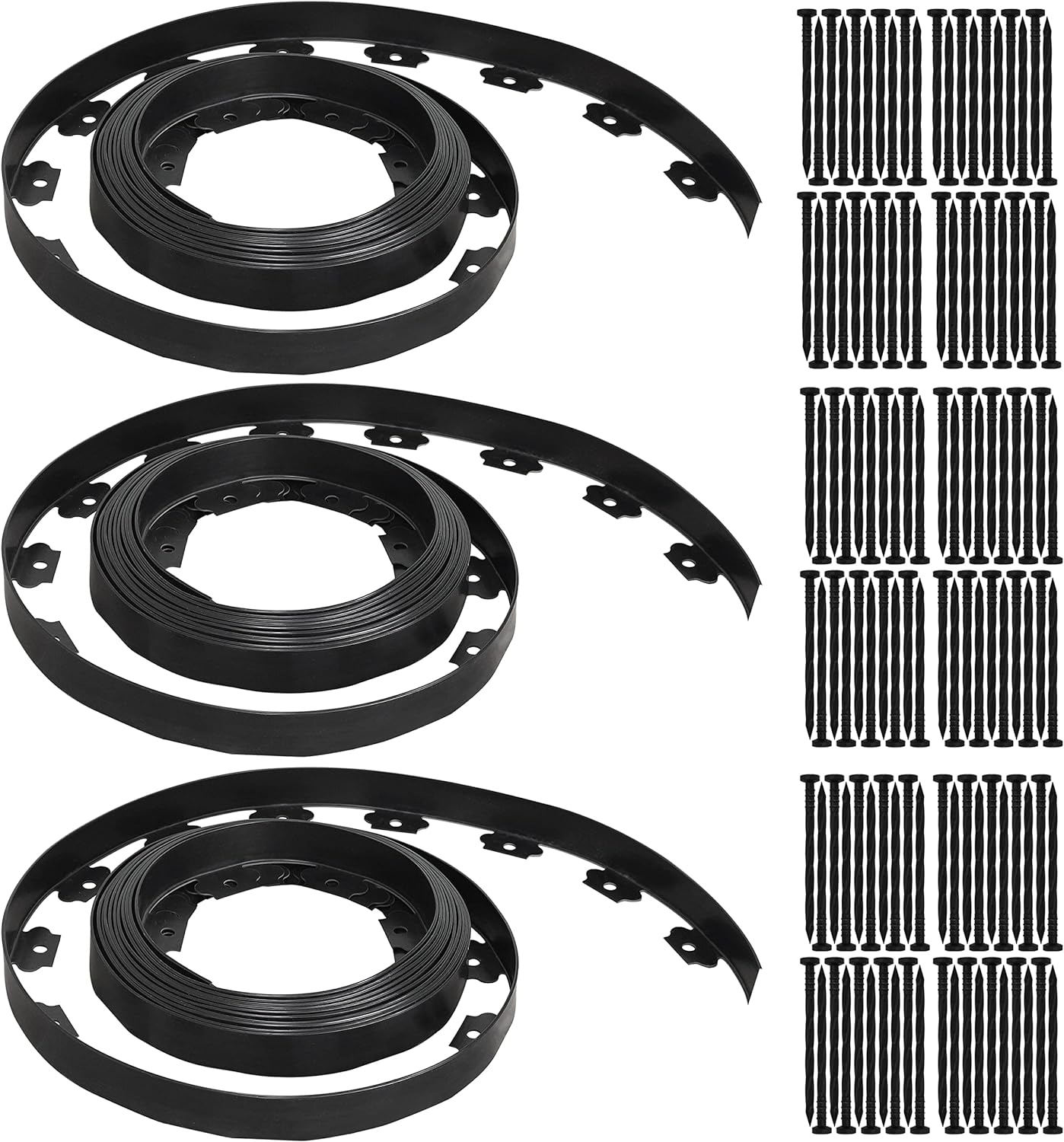 Gardzen 1.5" x 100' Landscape Edging Kit, Garden Edging Coil Comes with 120 Pcs Spikes, No Dig Lawn Border Design 100ft