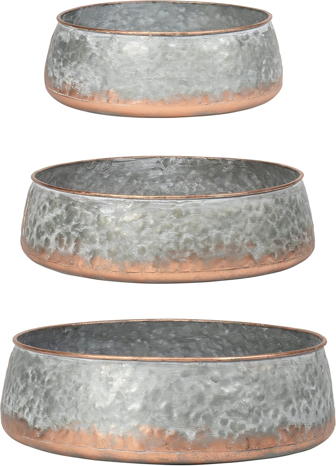 Red Co. Set of 12.5” to 9” Decorative Galvanized Metal & Copper Nesting Bowls in 3 Sizes