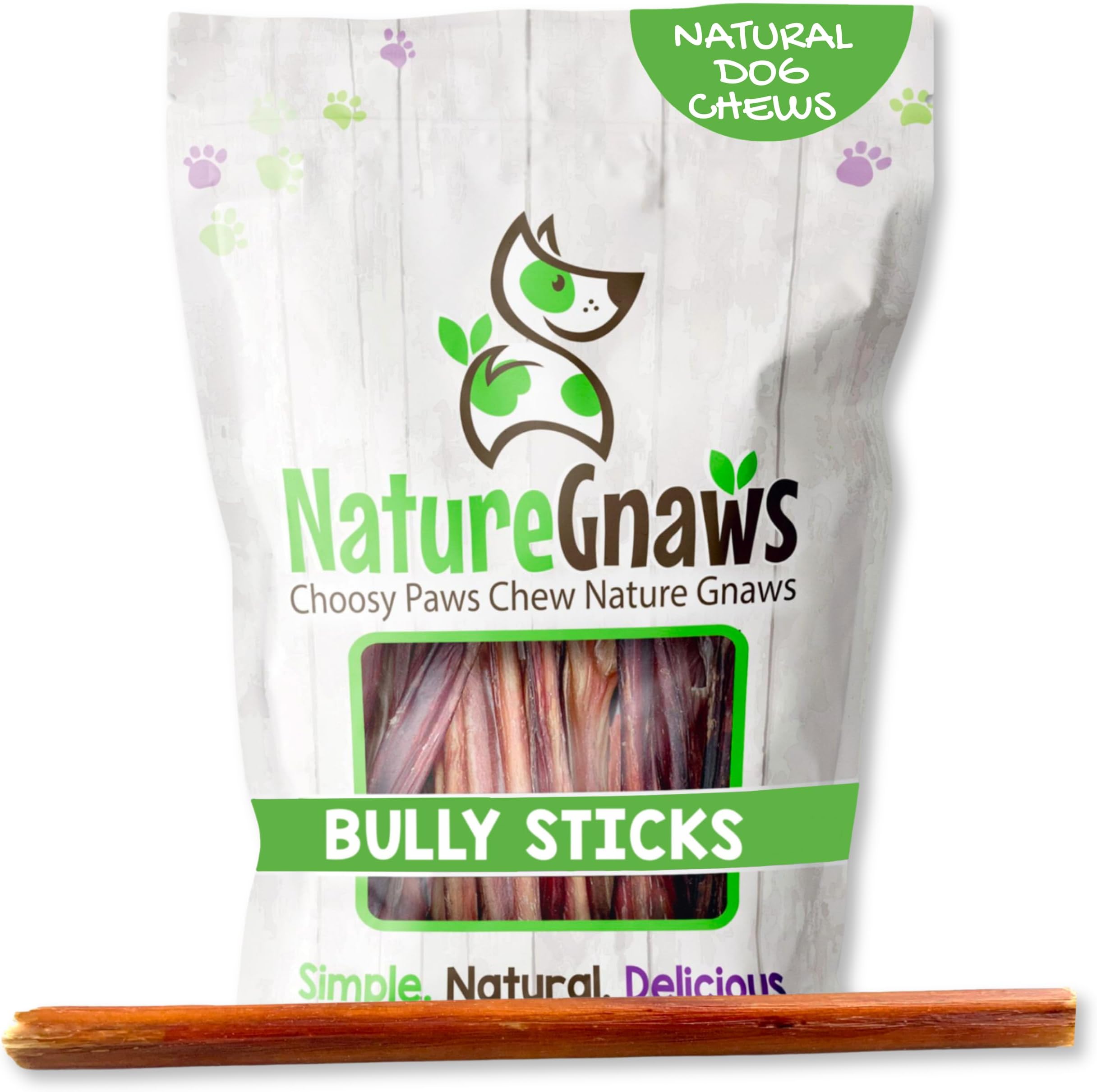 (28cm - 30cm (5 Pack)) - Nature Gnaws Large Bully Sticks - 100% All Natural Grass-Fed Free-Range Premium Beef Dog Chews
