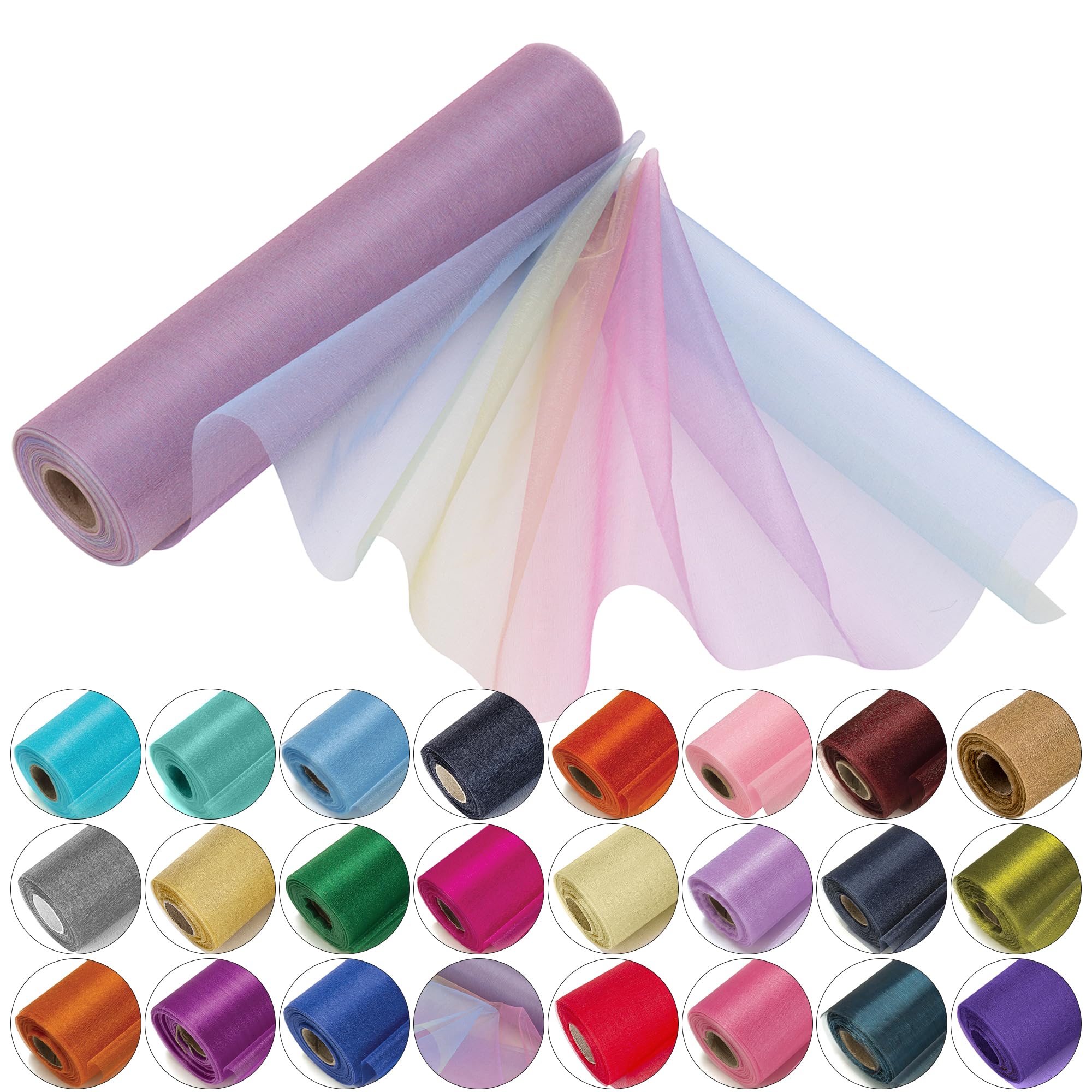Trimming Shop 29cm x 25m Roll of Organza Sheer Fabric - Elegant Decorative Cloth for Wedding Chair Bows, Table Runners, Party Favours - Crafting Supplies for Ribbons, Dress Accents,and Bags, Rainbow