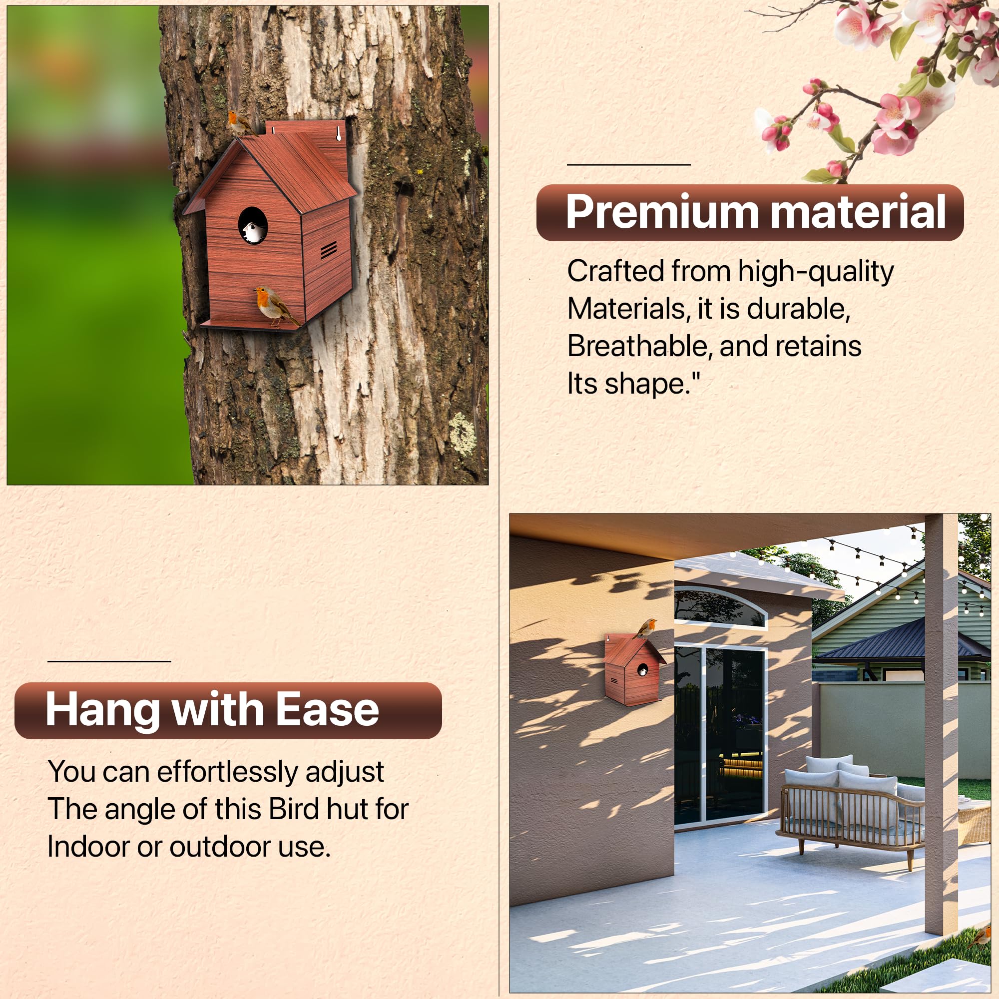 Sparrow Daughter MDF Bird House with Wood Finish, Air Ventilation & Hook – Ideal for Sparrows, Lovebirds, and Outdoor Use 3