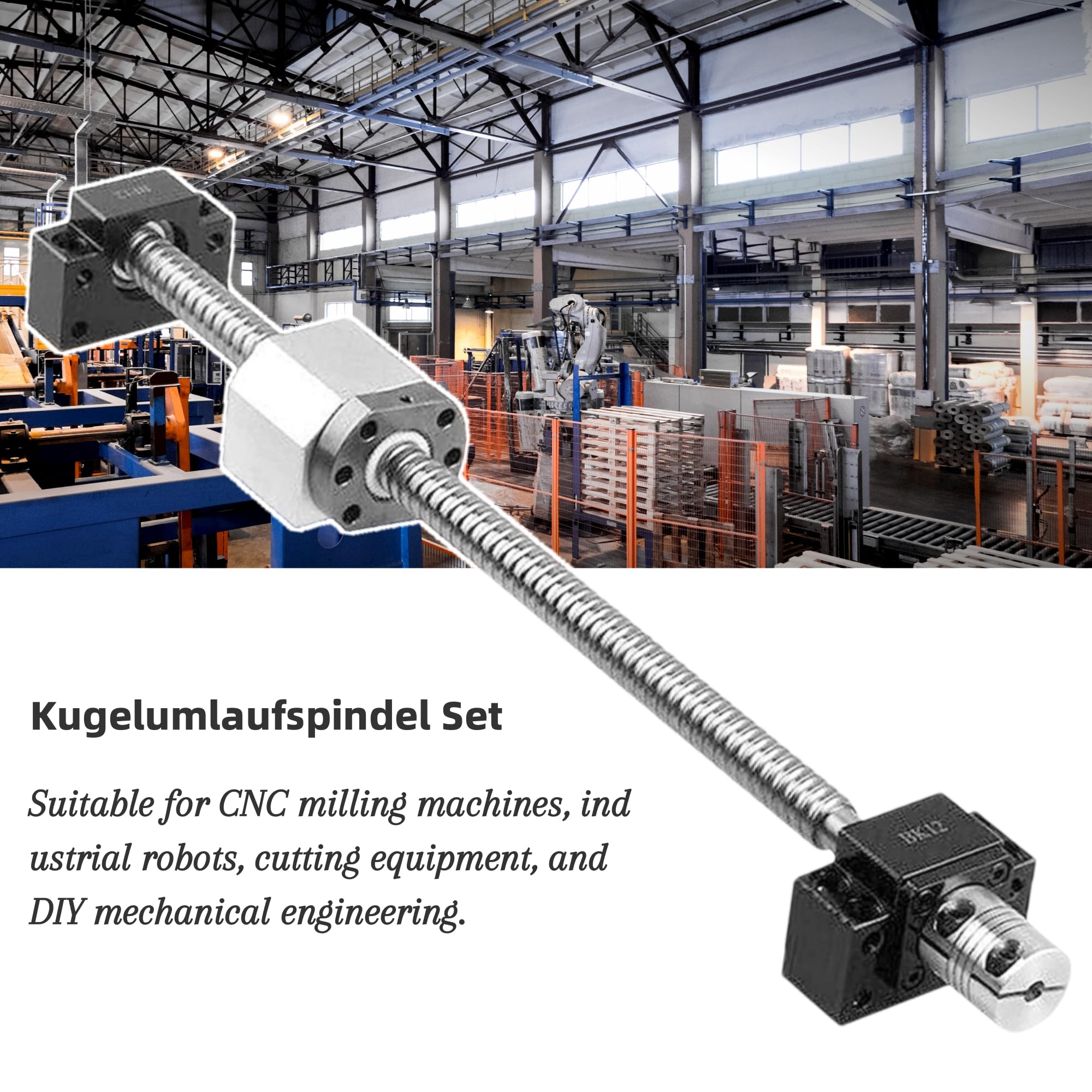 SFU1605 Kugelumlaufspindel Set – 2000mm Stahl Gewindespindel mit BK12/BF12 Endlager, Muttergehäuse & Kupplung für CNC Maschinen & Automatisierung