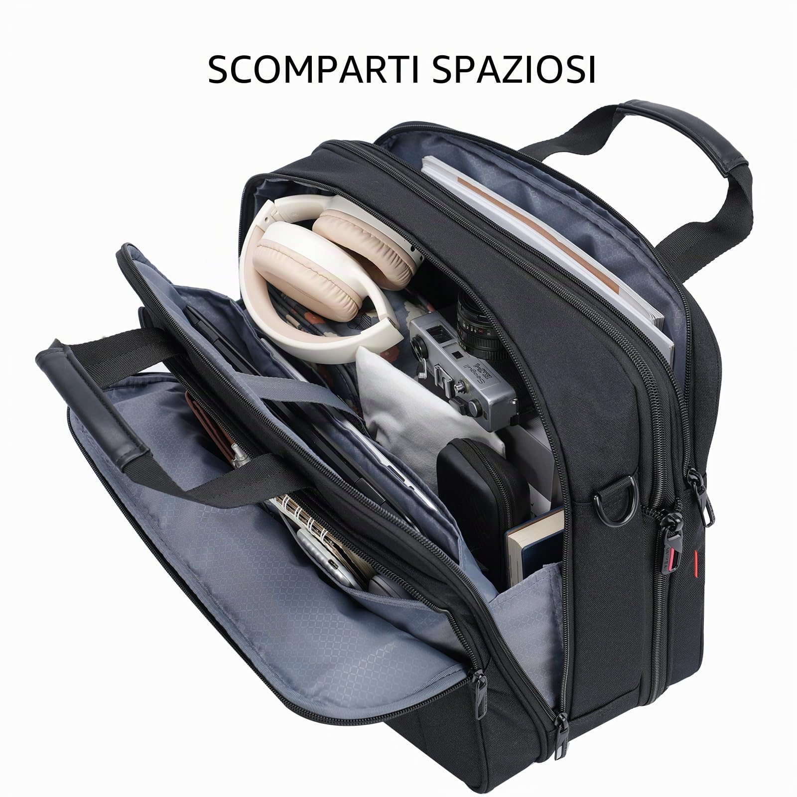 VANKEAN Borsa per Laptop per Uomo Donna, Borsa per Laptop da 17,3 Pollici Borsa a Tracolla Espandibile e Idrorepellente, Borsa per Computer con Tasche RFID per Viaggio/Affari/Scuola, Nero
