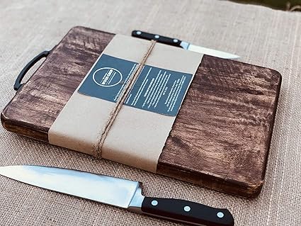 Wood Chop Anti-Bacterial Single Solid BlockWooden Chopping - Mango Wood Cutting Board with Metal Handel & Anti Skid Mat ( Medium, Dark Brown)