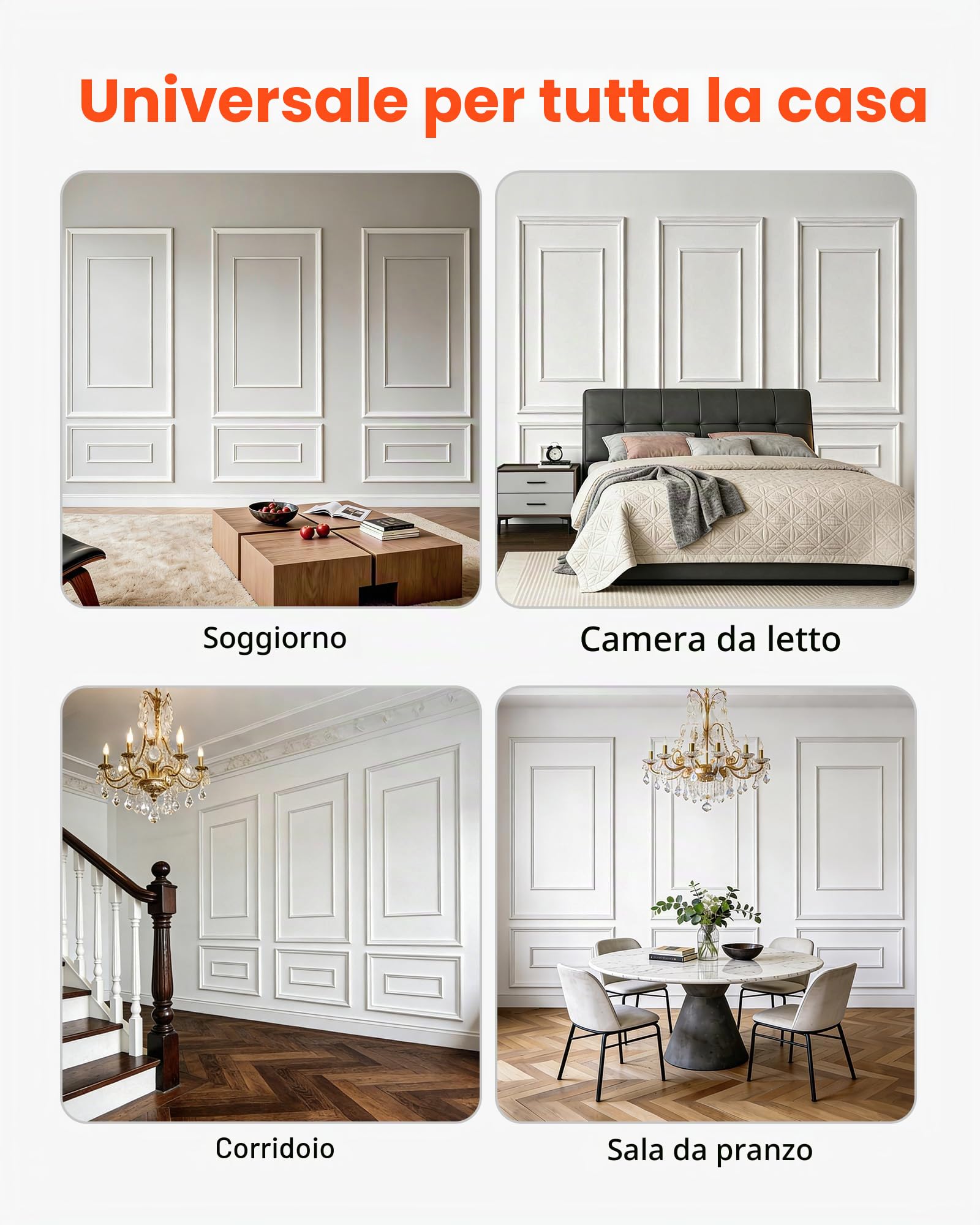 VEVOR Confezione da 3 Modanature per Pareti, kit di Pannelli per Rivestimento con Profilo Largo e Stretto a Doppia Linea, Polistirene Leggero Verniciabile, per Interni di Soggiorno e Camera da Letto