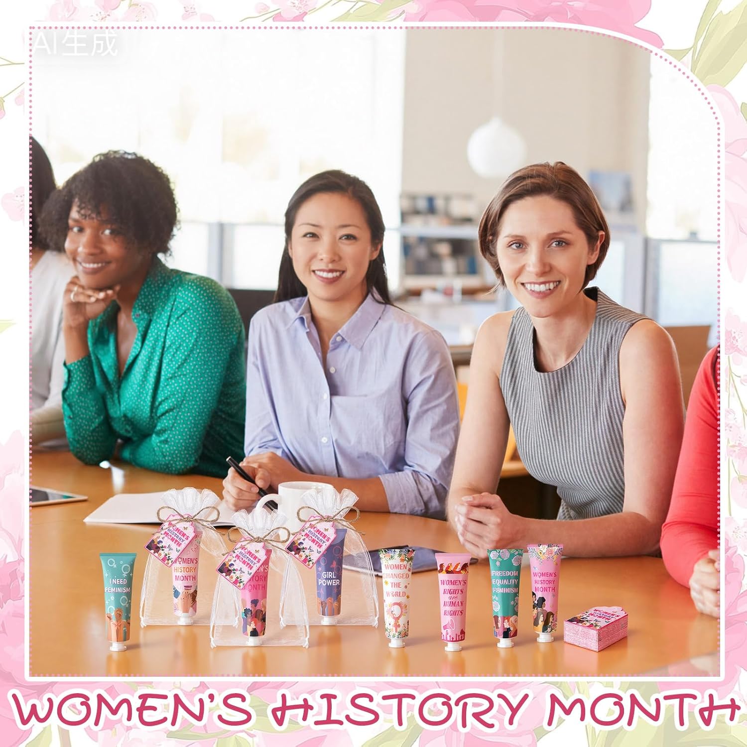 Loopeer 48 Pack Women's History Gifts Month Hand Cream Bulk, Moisturizing Lotion Party Favors with Organza Bags & Tags, Feminism Equality Empowerment Gifts for Female, Ladies, March Women's Day