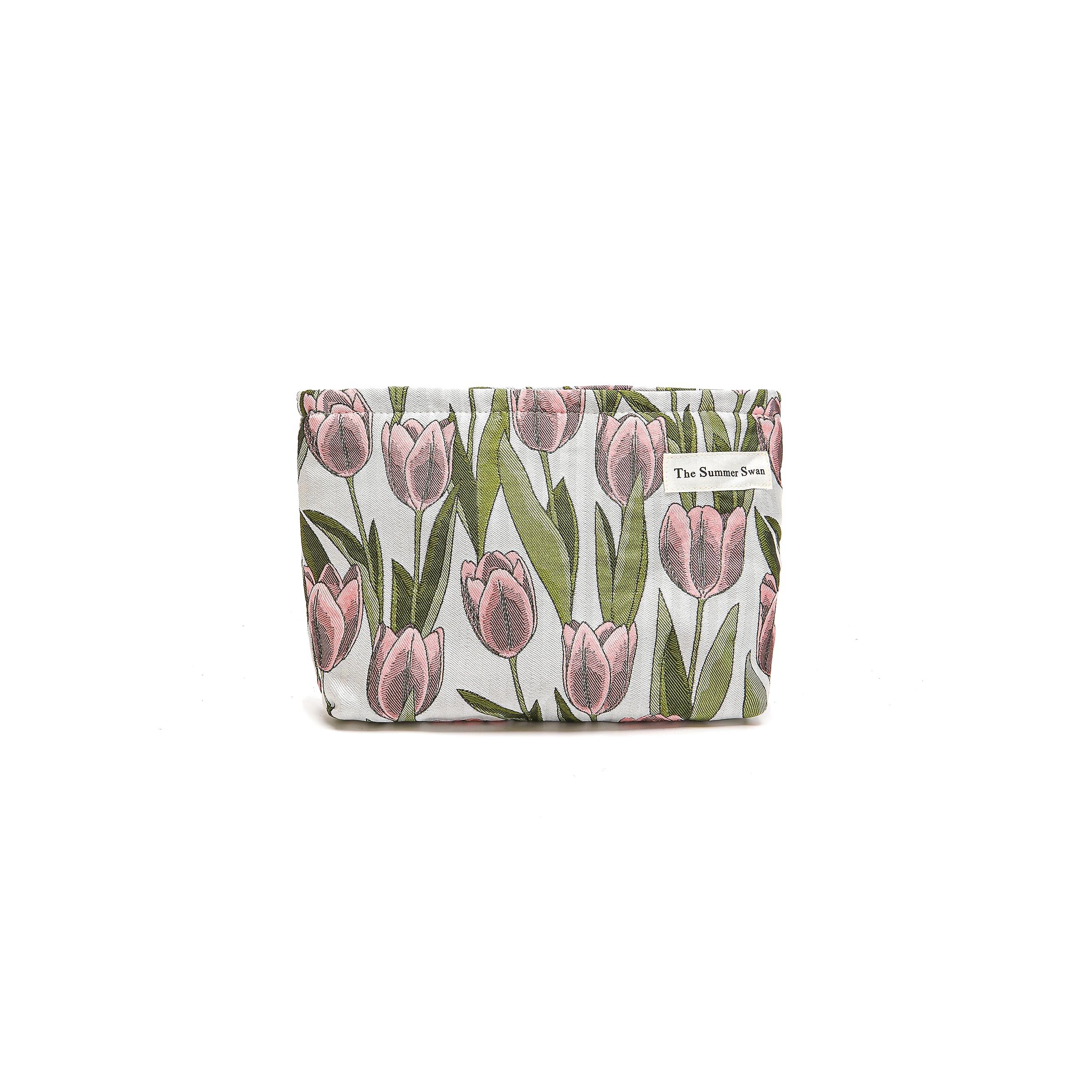 The Summer Swan | Large Aesthetic Makeup Bag Floral Mid-day Clutch Period Kit Hygiene Skincare Cute (Burgundy Tulip)