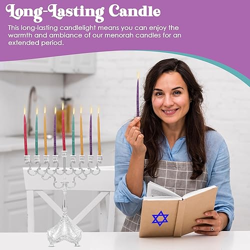 Miniatura 16 de Majestic Giftware CP-BLWT - Velas de Hanukkah - 45 velas de Janucá hechas a mano sin goteo de 5 pulgadas para las 8 noches de Hanukkah Cera