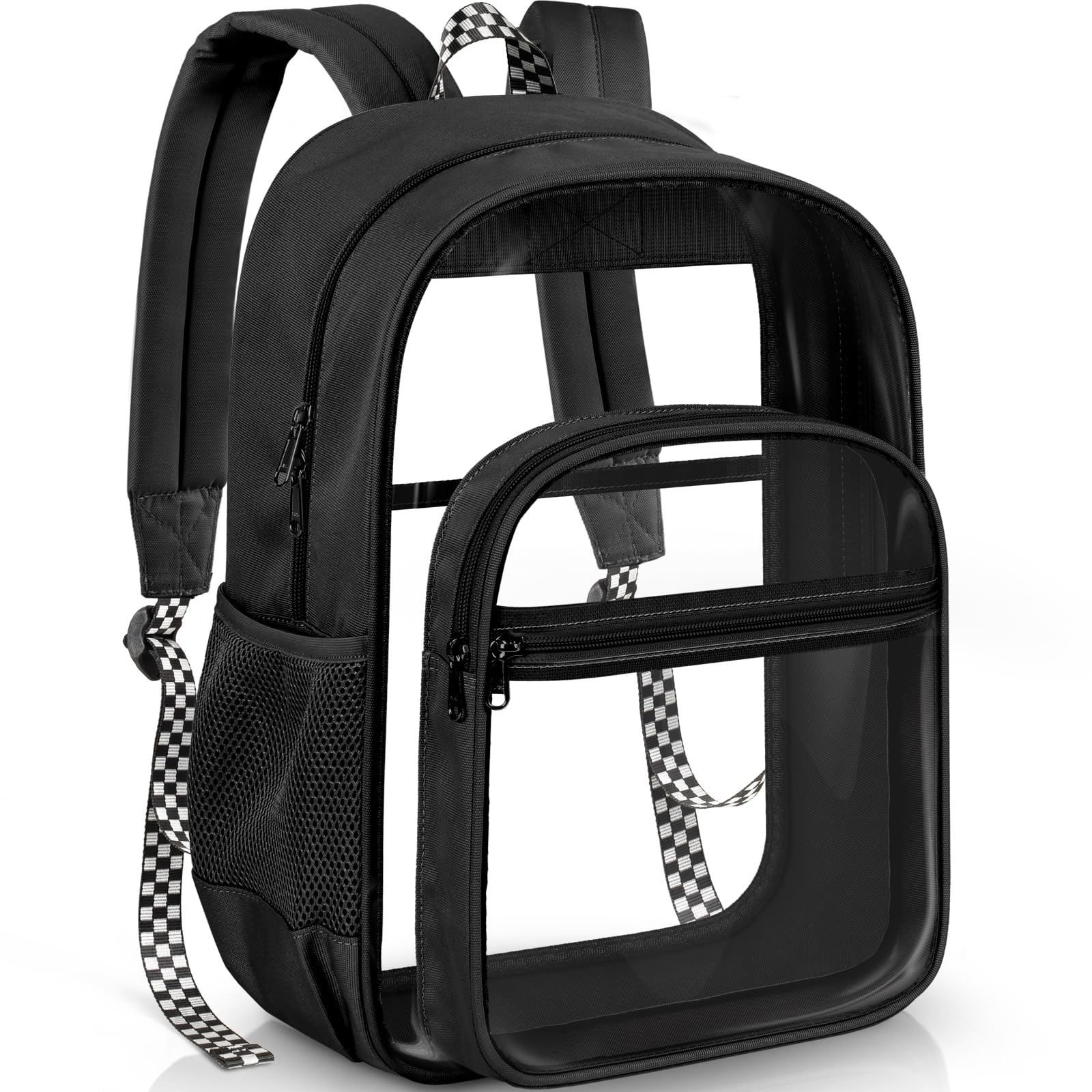 PAMANO Clear Backpack Heavy Duty Fabric 17 inch PVC Bookbag College Work | large capacity,padded strap,see through,transparent bag,workplace security,airport quick check,beach,school,travel Black