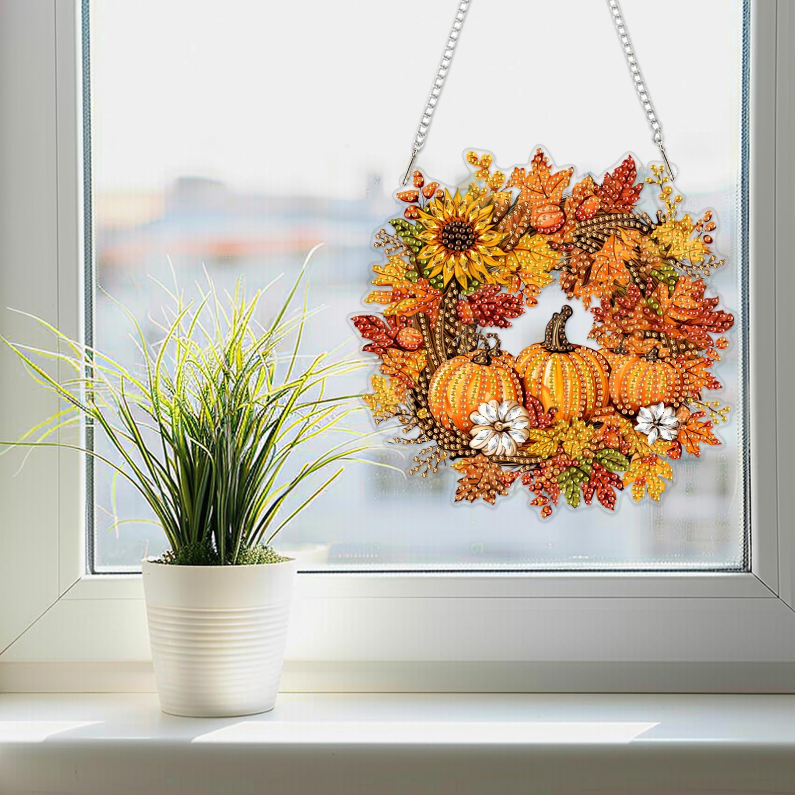 SENQAO Kit da appendere per Halloween, per adulti e principianti, fai da te in acrilico 5D a forma speciale di cristallo con gemme di cristallo, ornamento da appendere per la decorazione della parete