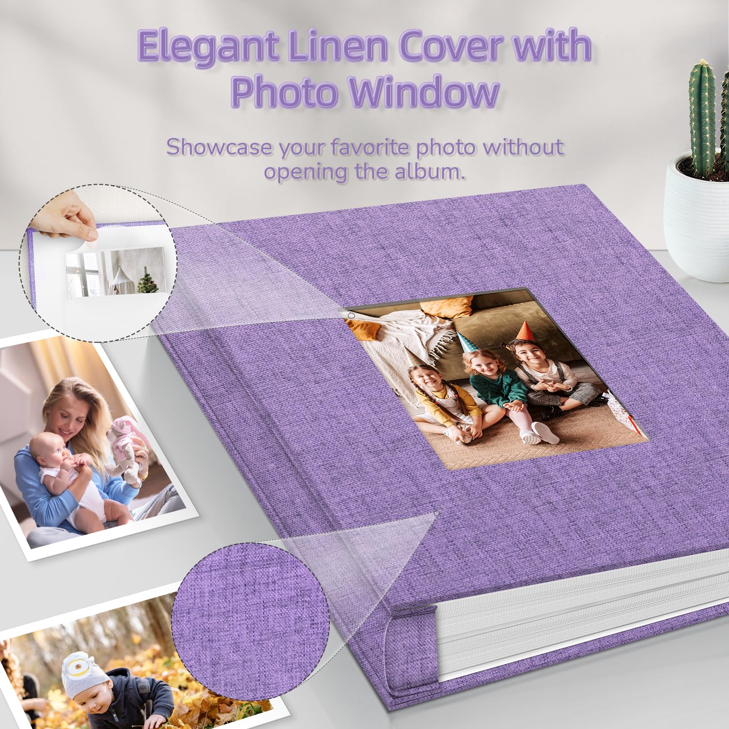 Popotop Álbum de fotos de 6 x 4 pulgadas, 600 bolsillos, cubierta de lino con ventana de exhibición, álbum de fotos deslizante para bodas, recuerdos familiares, bebé, aniversario y vacaciones, álbum