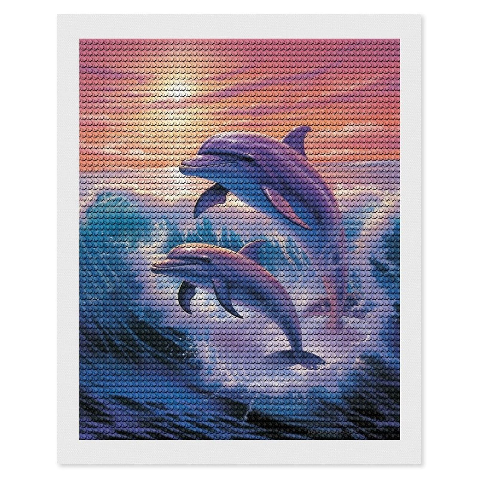 FekiLoot Dolphins Art Diamond Art Kits for Adults, 5D Aurora Diamond Painting Kits for Beginners DIY Full Drill Dots Gem Art Paint Crafts for Home Wall Decor 16"x20"
