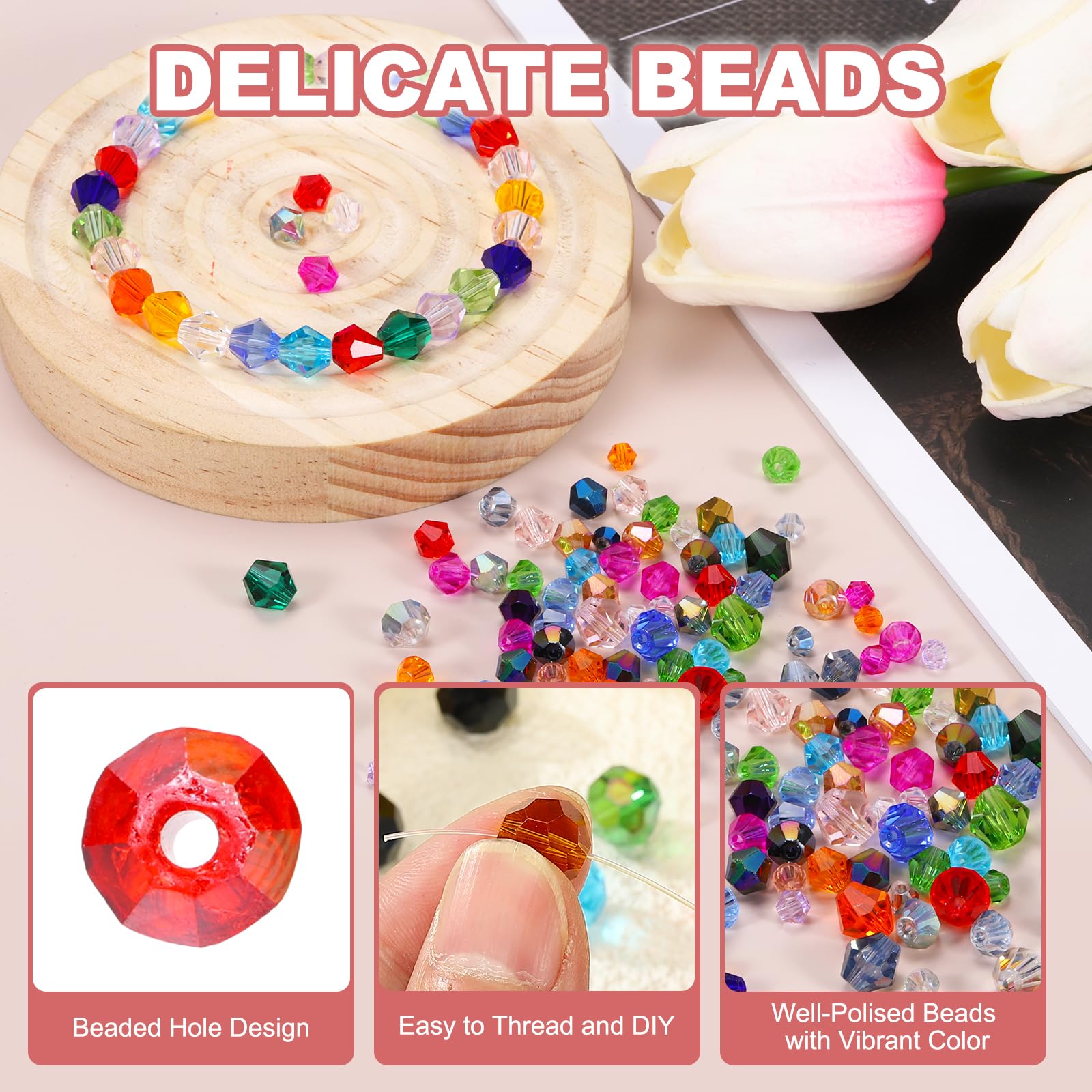 PATIKIL 1000pcs 4mm Bicone Glass Crystal Beads - Image 3