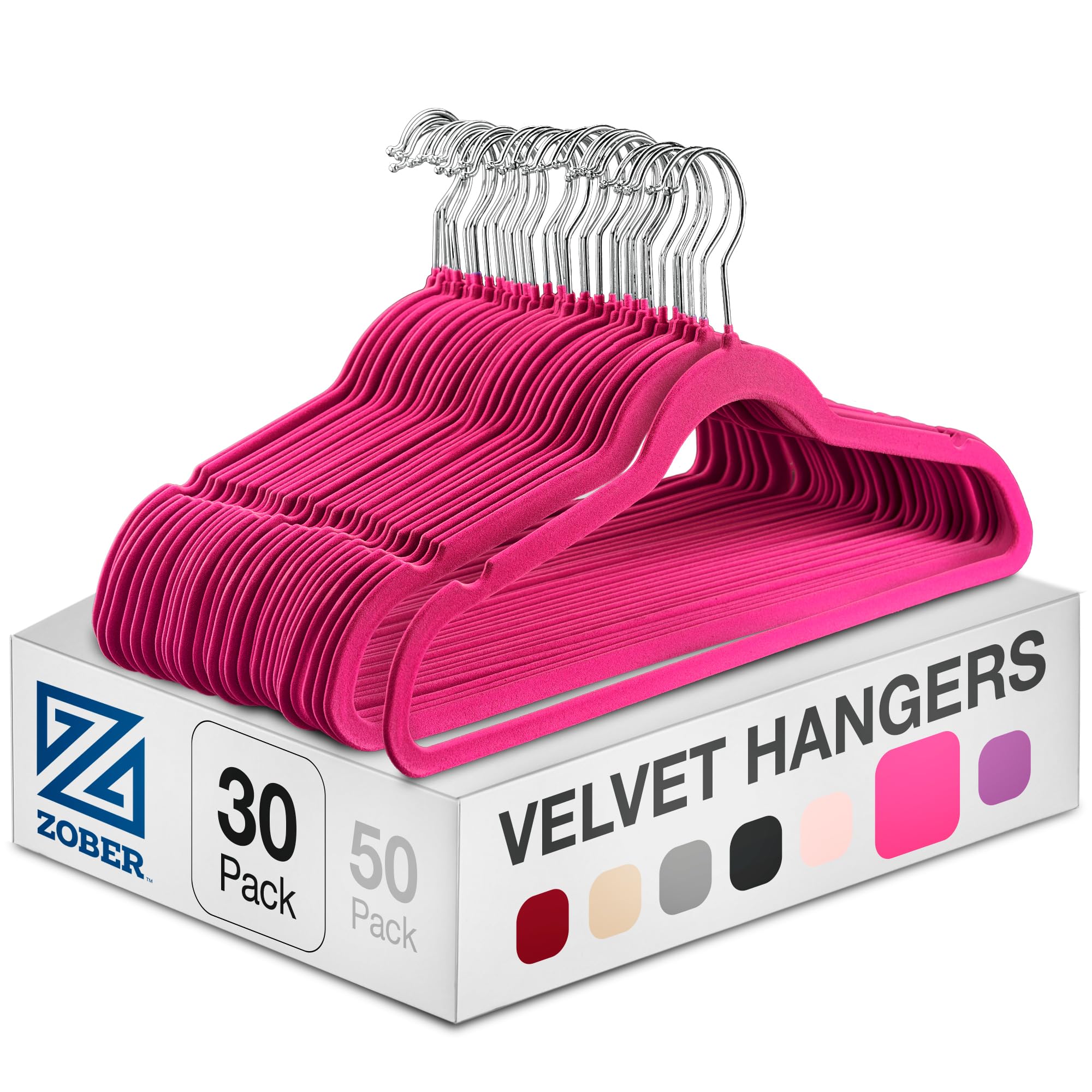Zober Velvet Hangers - Heavy Duty Hangers for Coats, Pants & Dress Clothes - Non Slip Clothes Hanger Set - Space Saving Felt Hanger for Clothing (Pink, 30 Pack)