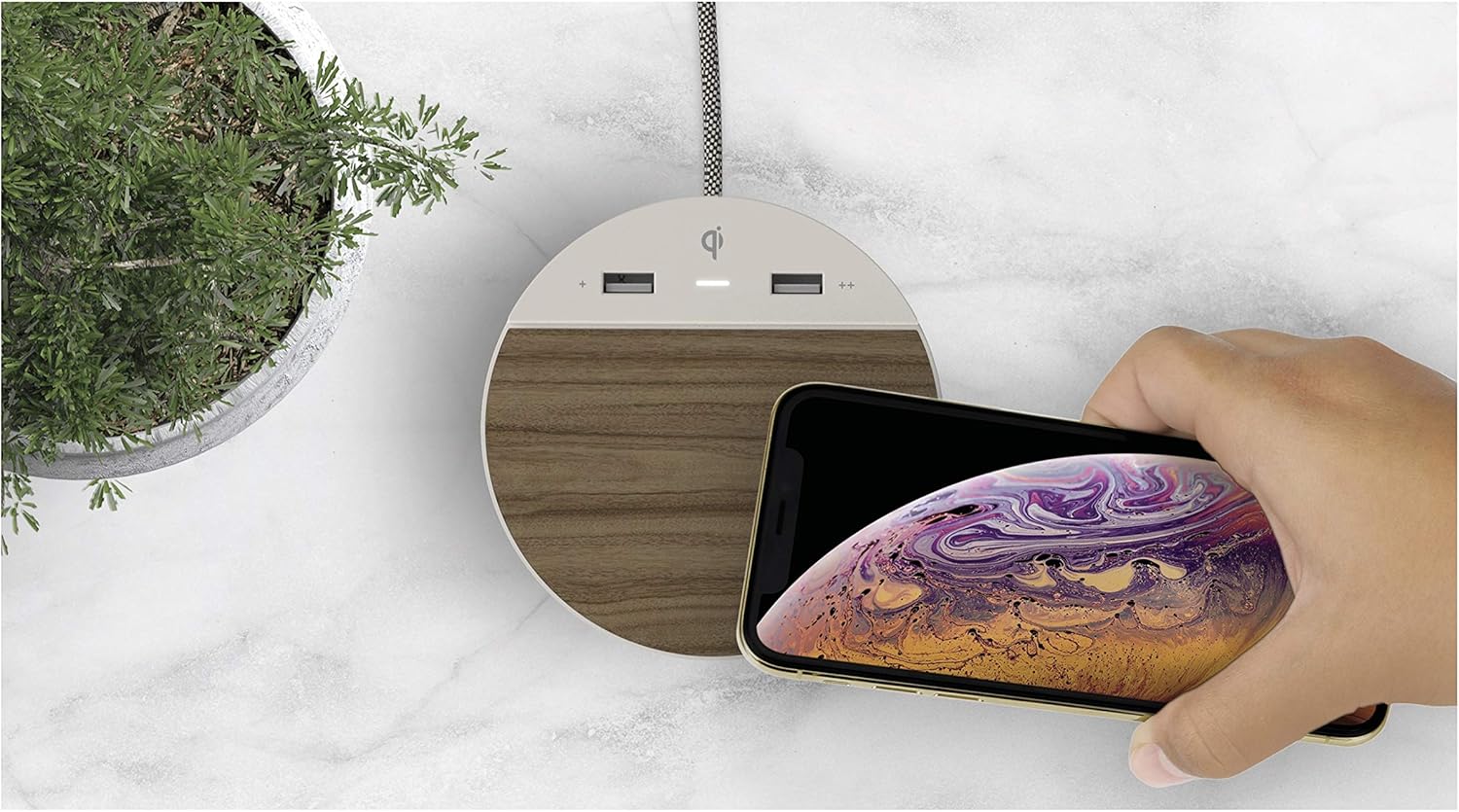 NONSTOP Wood Wireless Charging Pad with Two USB Ports. Compatible iPhone11/11 Pro Max/XR/8 Plus, All QI Enabled Phones. Backed by Award Winning Design