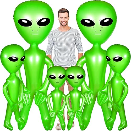 6 globos inflables de alienígena inflables, decoraciones de fiesta de cumpleaños de extraterrestres, juguete gigante para Halloween, fiesta temática