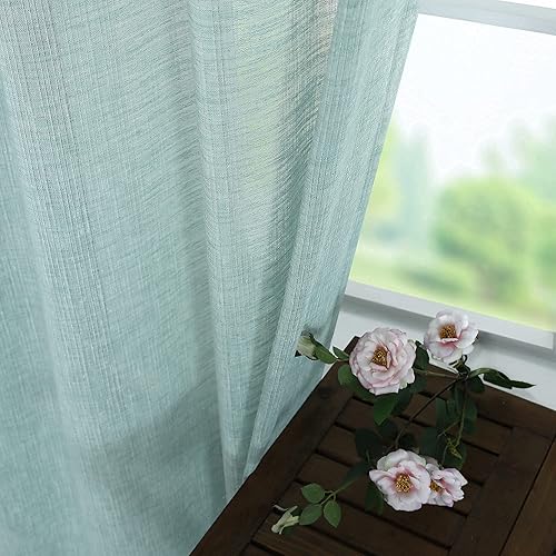 Miniatura 7 de Pitalk Cortinas aguamarina de 84 pulgadas de largo para sala de estar, 2 paneles con ojales, de lino sintético de verano, cortina verde espuma de