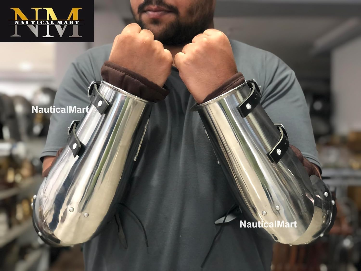 NauticalMart Medieval Arm Armor with Elbow Cops Armband Single Arm Armour Halloween LARP Bracers Cosplay Costume Accessory