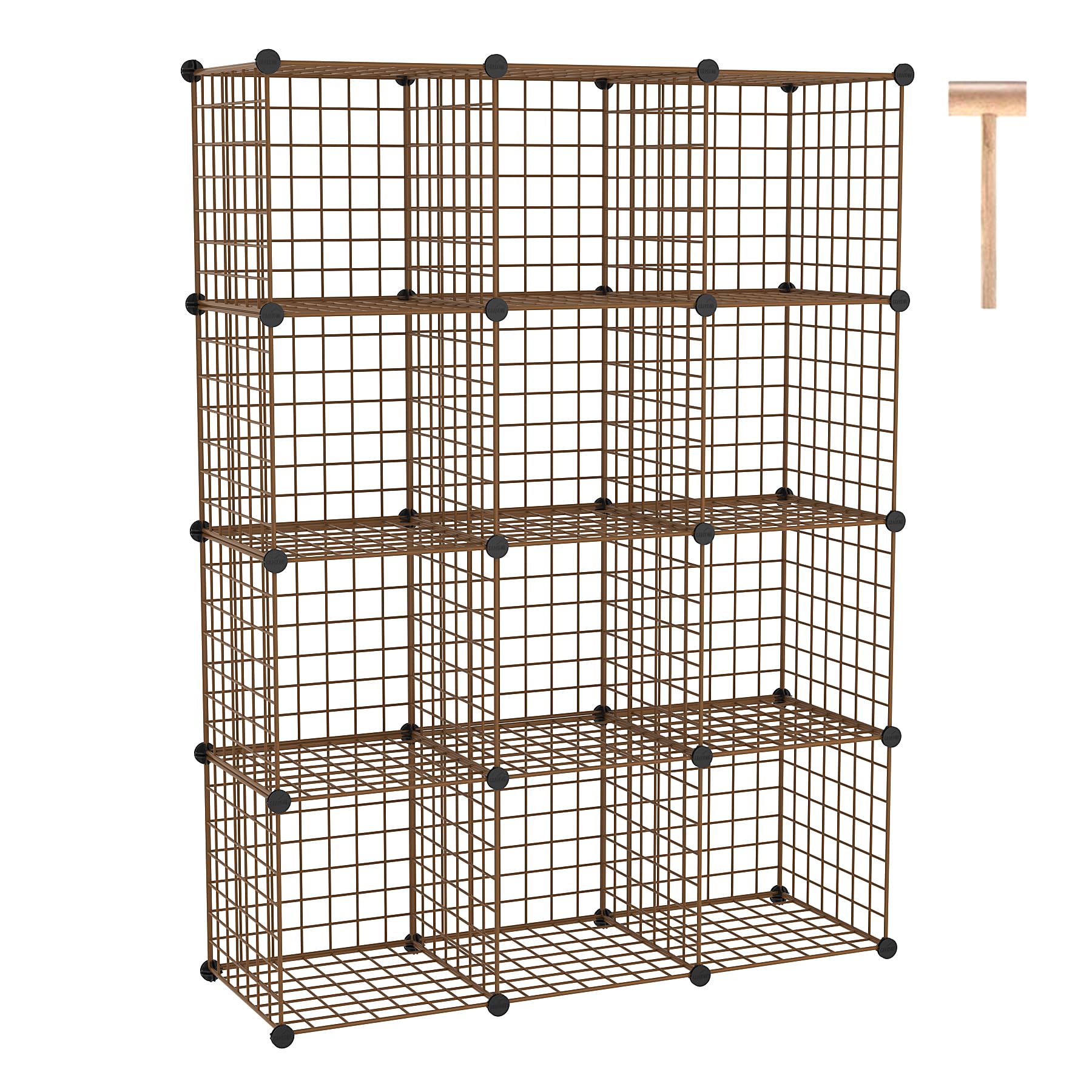 C&AHOME Drahtwürfel-Aufbewahrung, 12 Würfel-Organizer, C-Gitter, modulare Regale, Schrank-Organizer, ideal für Zuhause, Büro, Wohnzimmer, 91 cm L x 32 cm B 122 cm H, Braun UWCS3012R