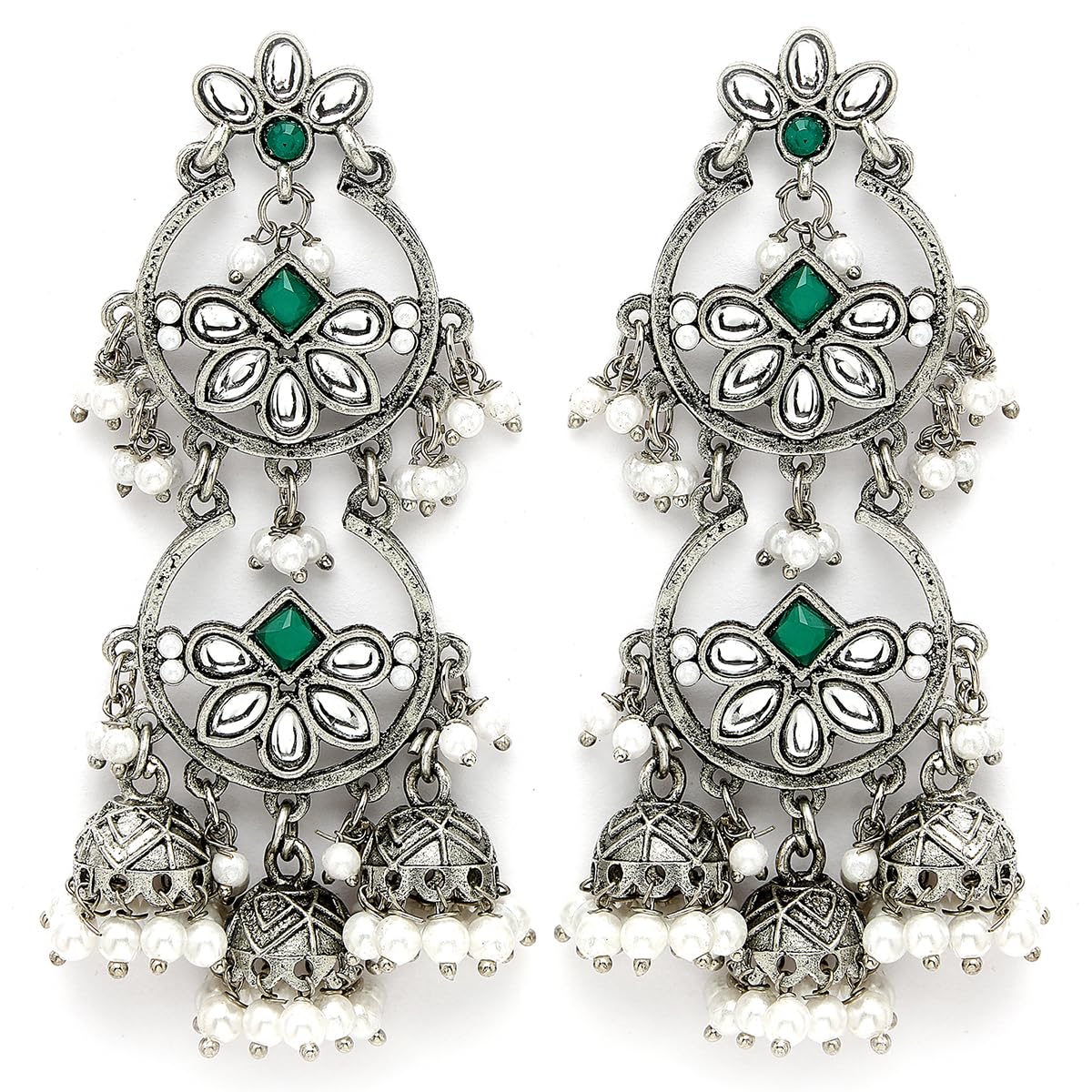 Karatcart Oxidised Silver Floral Design Green Kundan Drop Earrings for Women (B0CQTJLSYT) Amazon Price History, Amazon Price Tracker