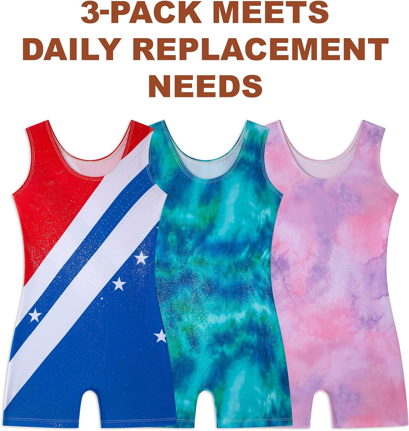 3 Pack Gymnastics Leotards for Girls Toddler biketard 2-8Y image 2