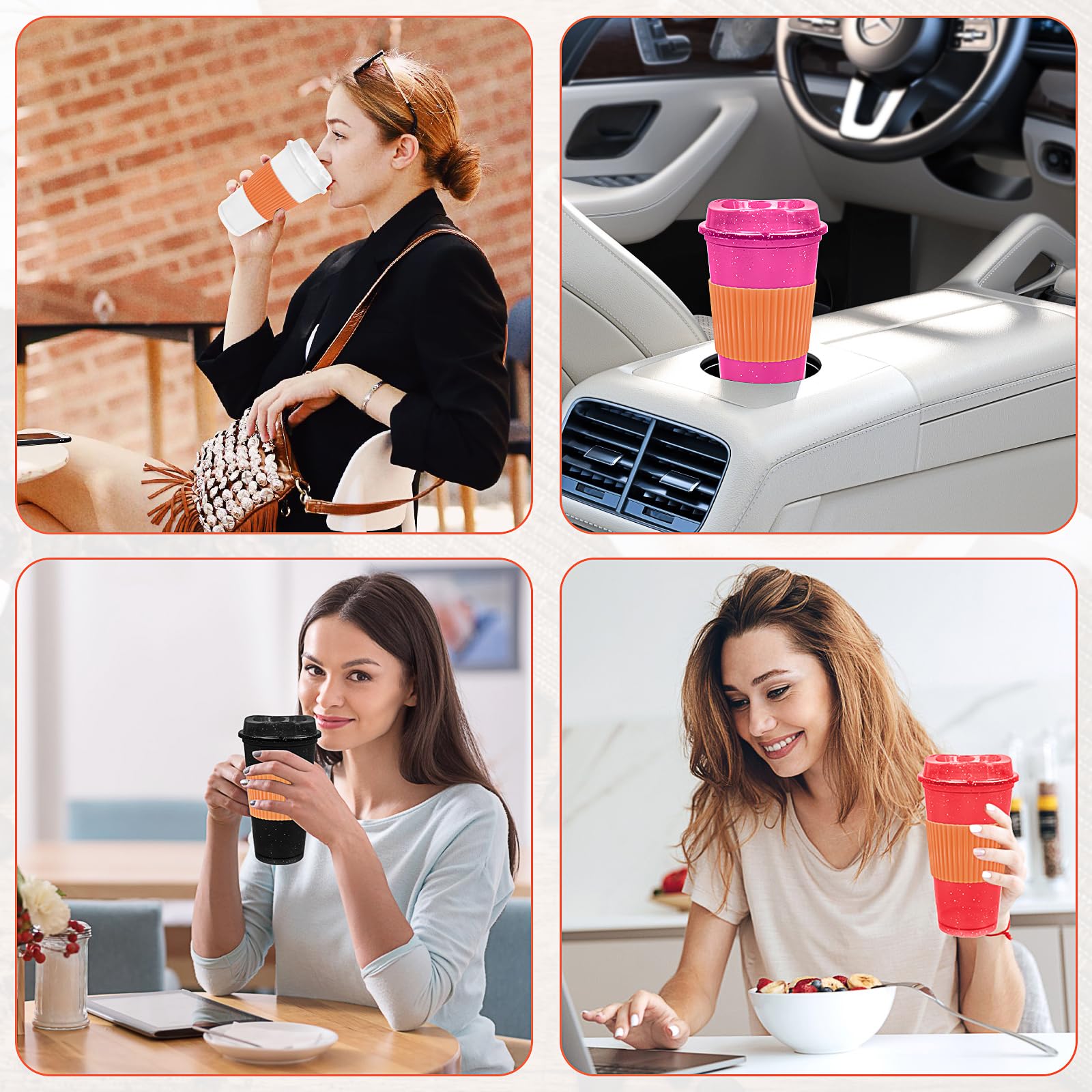 Lot de 20 tasses à café réutilisables en plastique avec couvercles, 470 ml, tasse à café glacé, tasse de voyage, pour adultes et femmes, enfants, boissons chaudes et froides, passe au micro-ondes