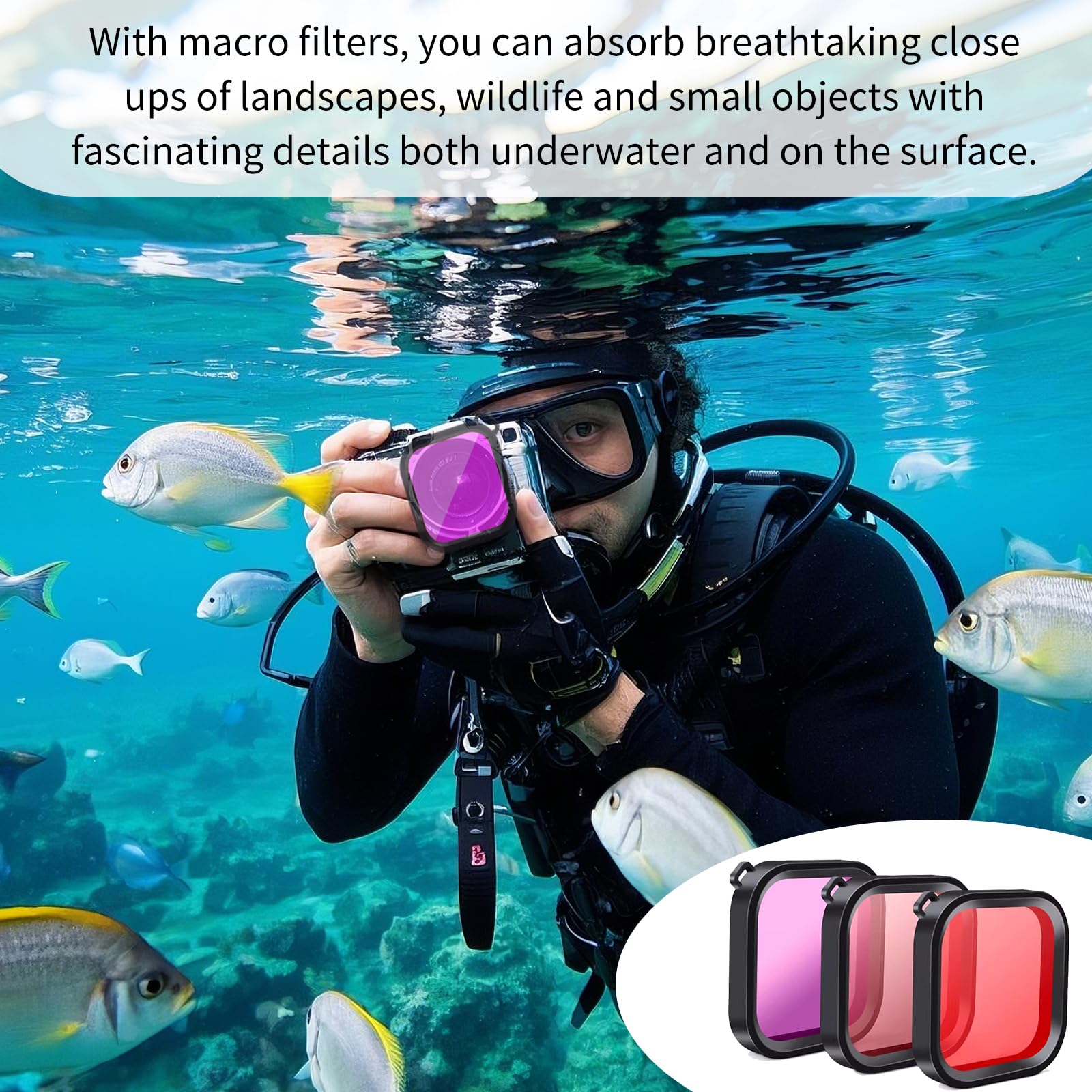 Accessoires GoPro Hero 12 - Filtre étanche, filtre de plongée et macro, pour GoPro Hero 12, en ABS et acrylique de qualité, design compact, compatible avec le boîtier étanche officiel, taill