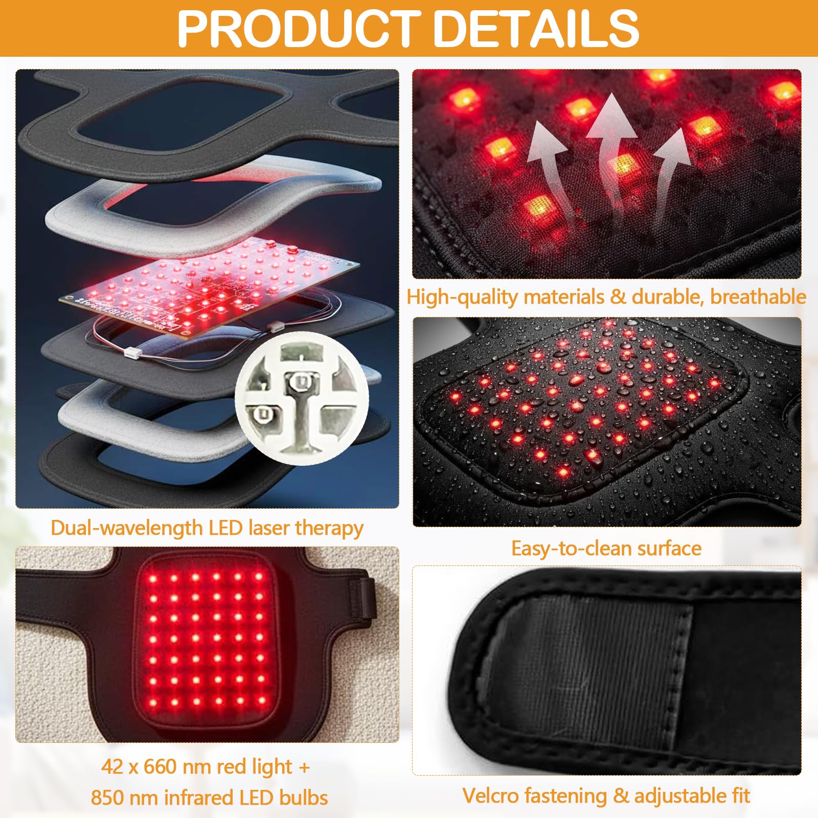 Ceinture de thérapie à la lumière rouge 660 nm/850 nm pour chiens et chats, coussin chauffant avec 3 modes pour soulager la douleur, ceinture thérapeutique réglable pour les douleurs articulaires