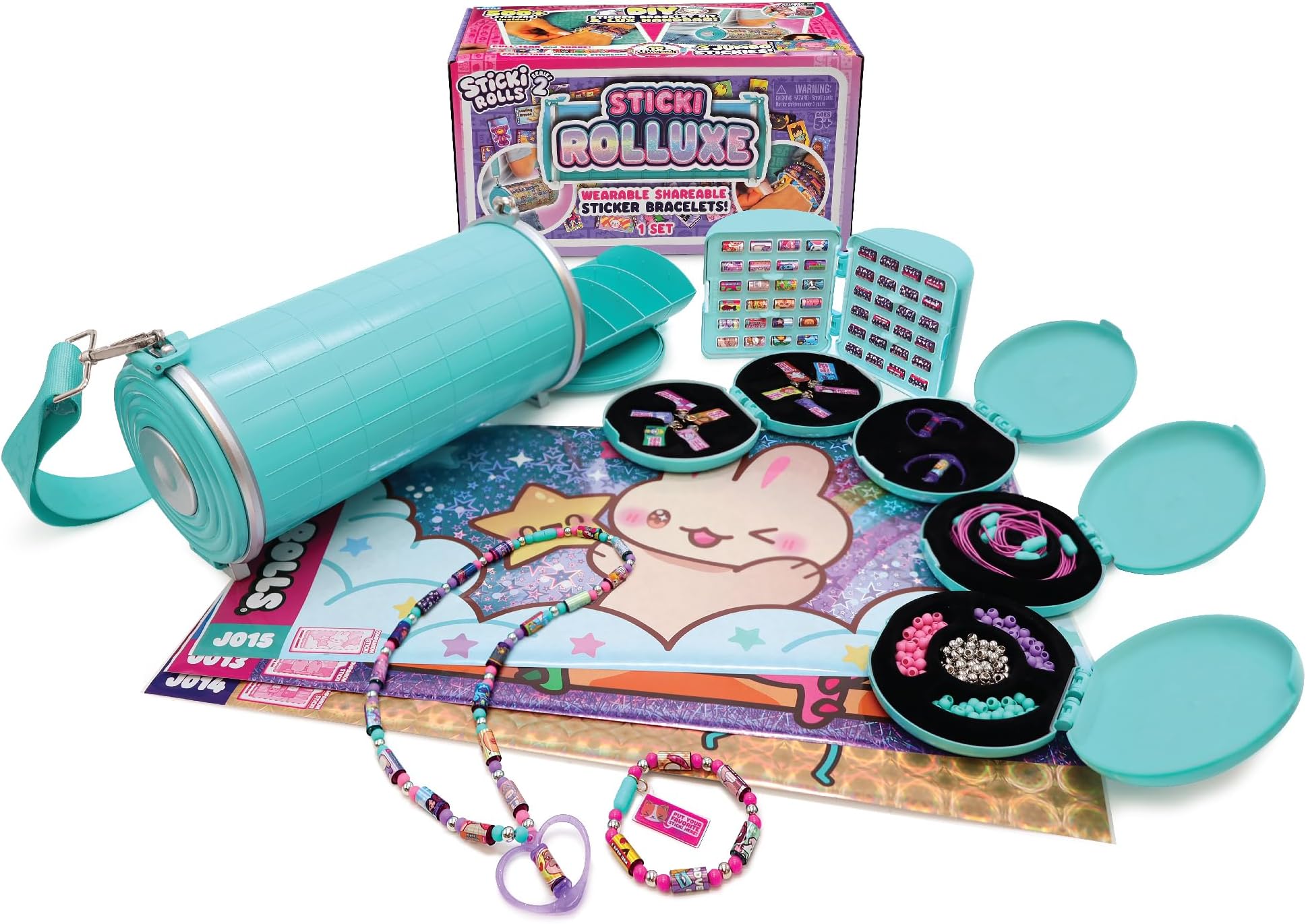 Sky Castle Sticki Rolls Sticki Rolluxe Series 2 - The Original Wearable Shareable Glam Handbag and Craft Kit | Includes 3 Jumbo Stickies, Supplies for 10 Toy Bracelets & 2 Pendants (Teal)