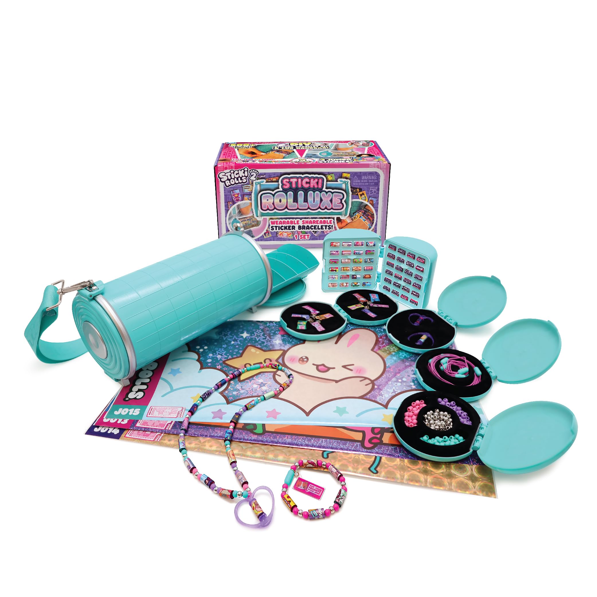 Sky Castle Sticki Rolls Sticki Rolluxe Series 2 - The Original Wearable Shareable Glam Handbag and Craft Kit | Includes 3 Jumbo Stickies, Supplies for 10 Toy Bracelets & 2 Pendants (Teal)