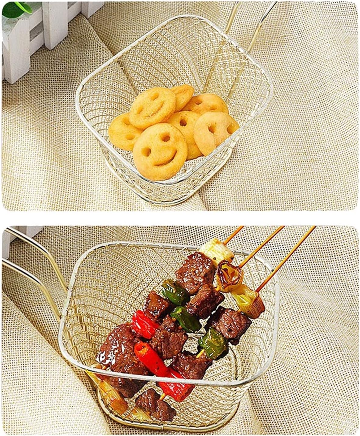 8PCS Stainless Steel Frying Baskets - Food Strainers for Fried Chicken, French Fries, & Potato Chips - Kitchen Tools & Colanders for Crisping & Serving