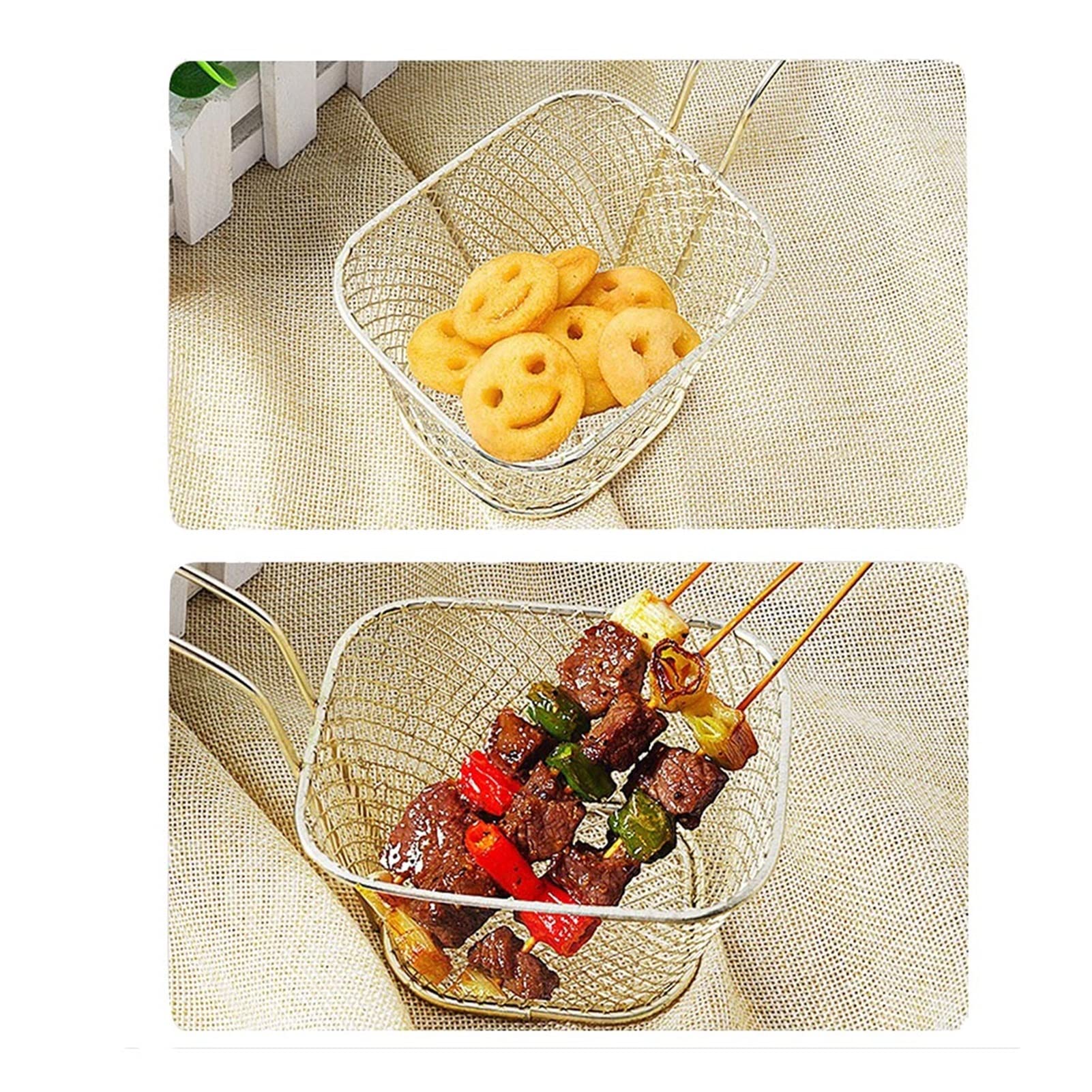 Set di 8 cestelli per friggere in Acciaio Inox - Scolapasta per Pollo Fritto, Patatine Fritte, Patatine in Busta e Altro Ancora - Utensili e Accessori da Cucina per Snack croccanti Perfetti