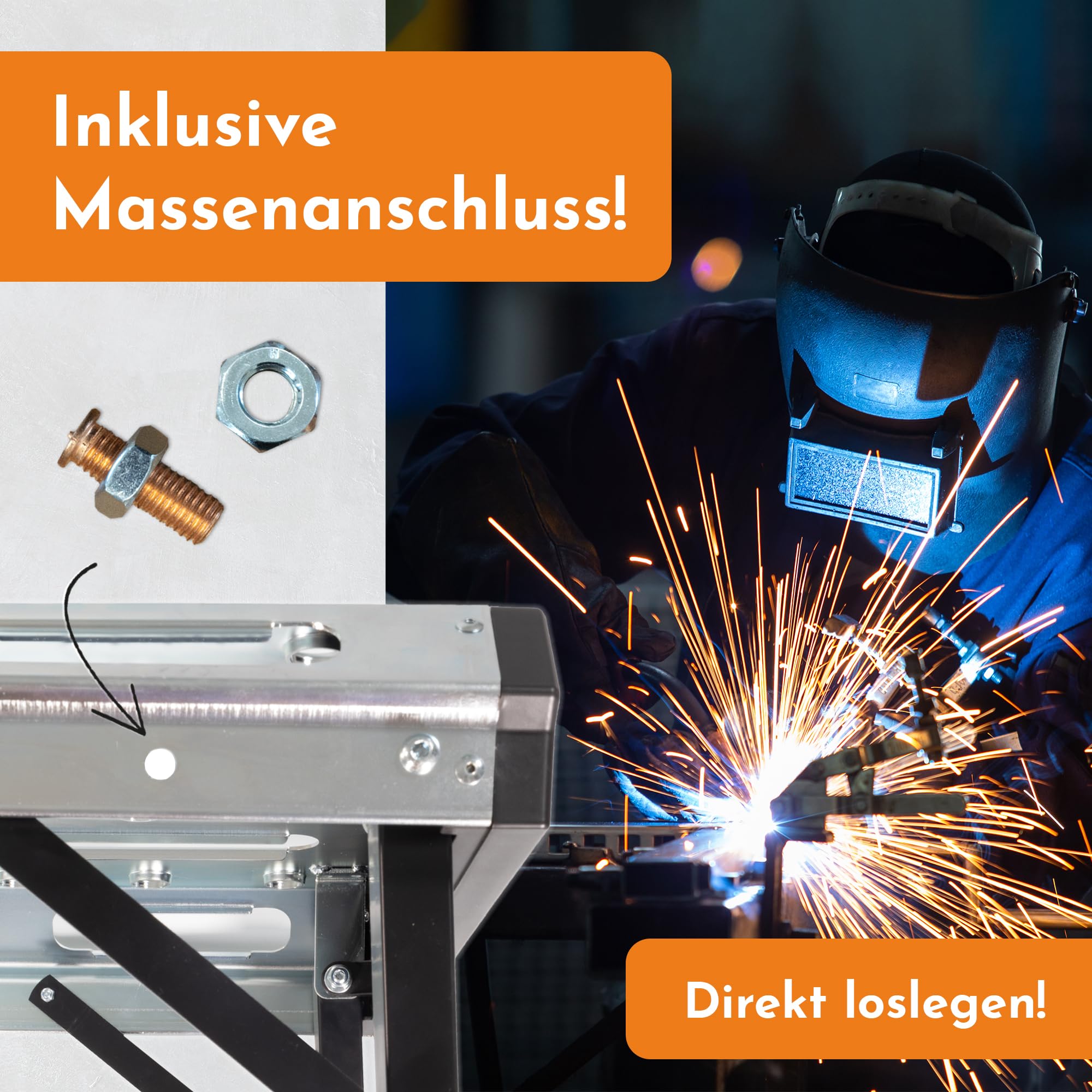 Lemodo Schweißtisch klappbar – Mobile Werkbank aus Stahl, 7-Fach höhenverstellbar, belastbar bis 450 kg, neigbare Arbeitsplatte, kompakt Faltbarer Werkzeugtisch für Werkstatt, Garage und Baustelle