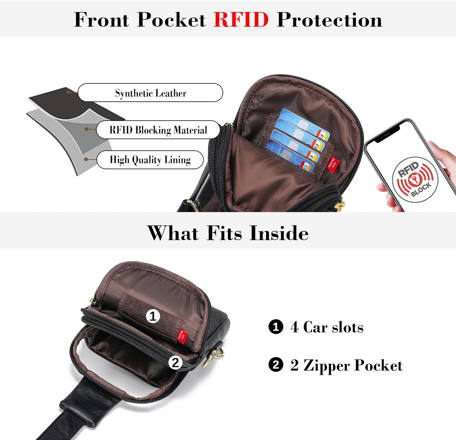 INICAT Sling Bag for Women Touchscreen Small Crossbody Cell Phone Purse Fanny Pack