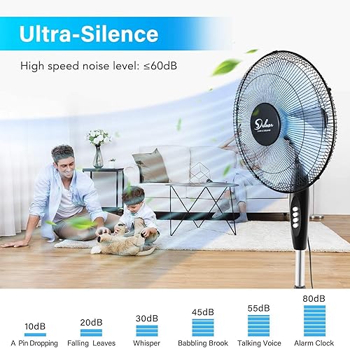 Vista 2 de Simple Deluxe Ventilador oscilante de pedestal de 3 velocidades ajustables de 16 pulgadas para interiores, dormitorio, sala de estar, oficina