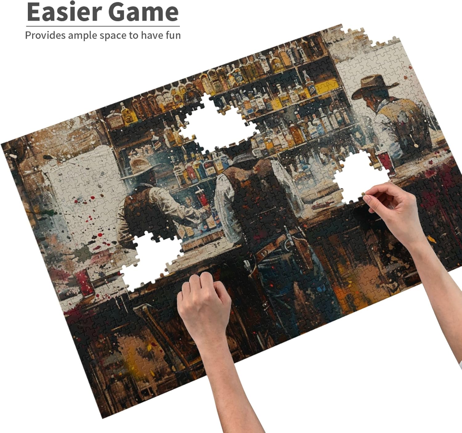 1000 Piece Adult Wooden Puzzle - Scenic Oil Painting of A Cowboy in A Saloon,Vibrant & Detailed Artwork,Ideal for Adults & Families,Pieces Fit Together Perfectly，Gifts Fro Friends