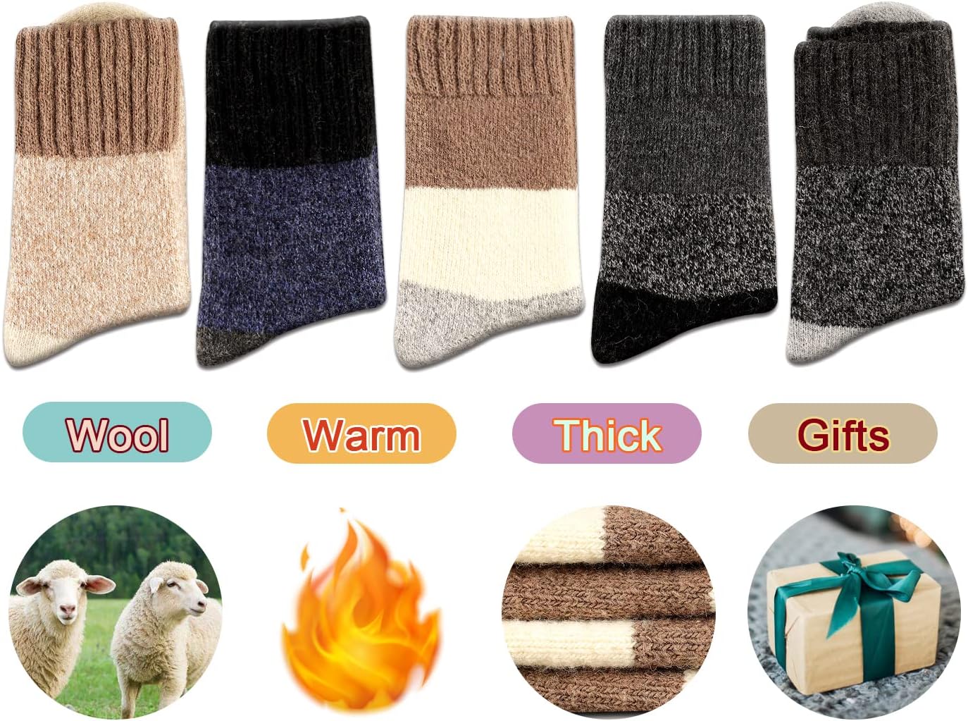 Heatuff Women's Winter Wool Socks Warm Soft Full Cushion Crew Socks (5 Pairs) - Image 6