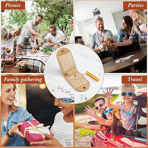 Miniatura 6 de Liliful Juego de 2 juegos de mesa de viaje de cuna, juegos de viaje portátiles, cada juego con 4 clavijas de metal, 1 mini tablero de cuero para